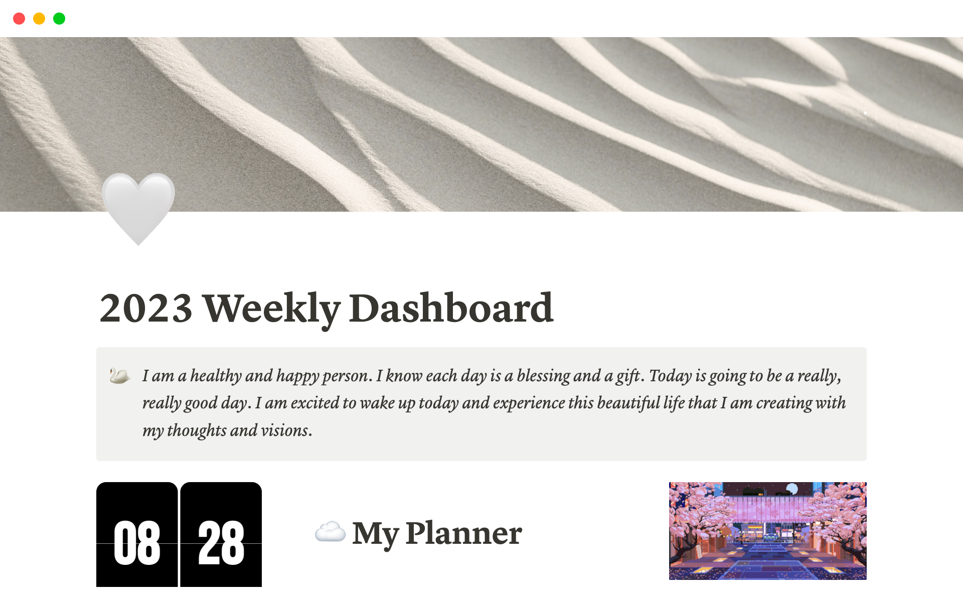 Vista previa de plantilla para 2023 Weekly Dashboard