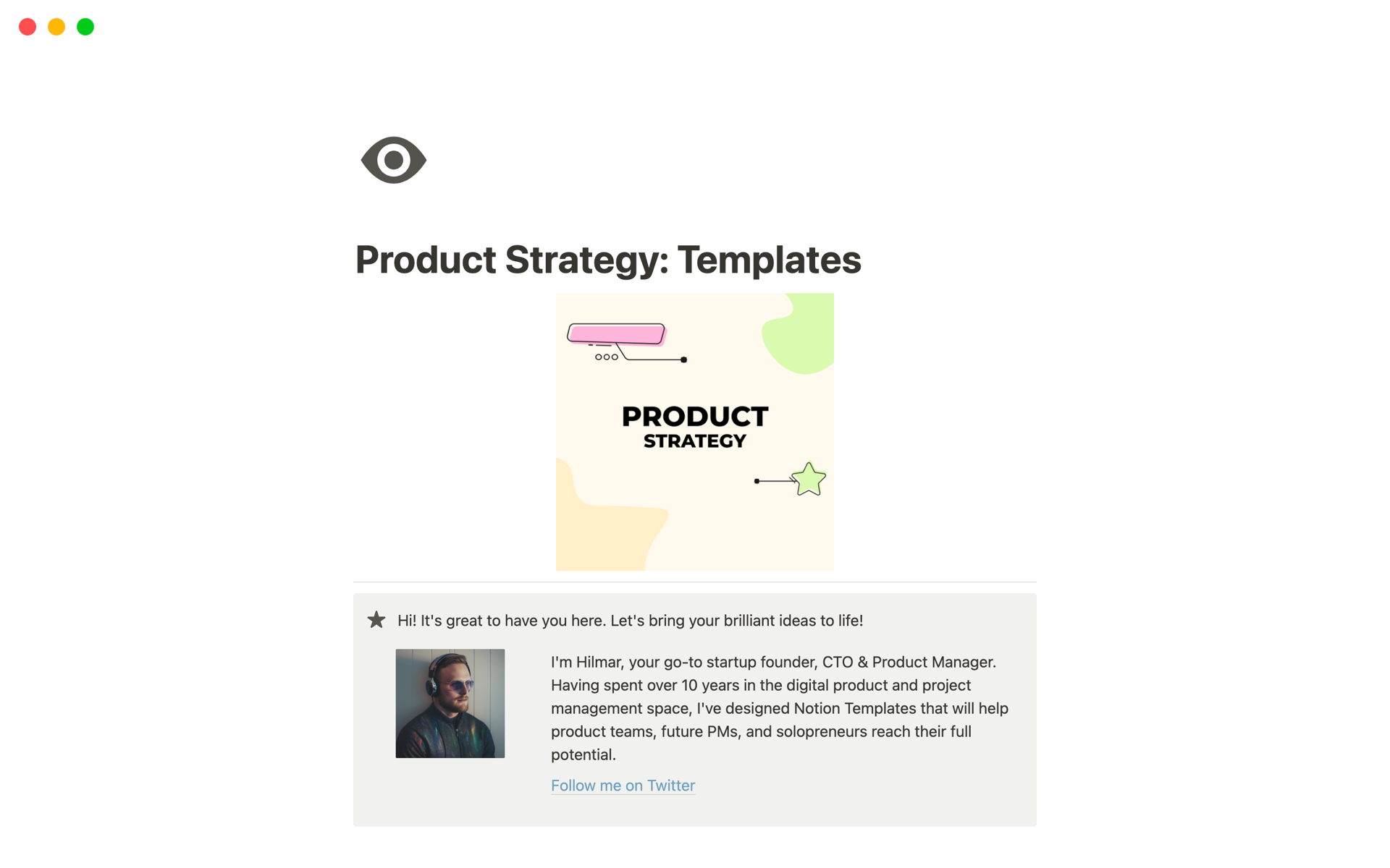 Uma prévia do modelo para Product Strategy: Templates