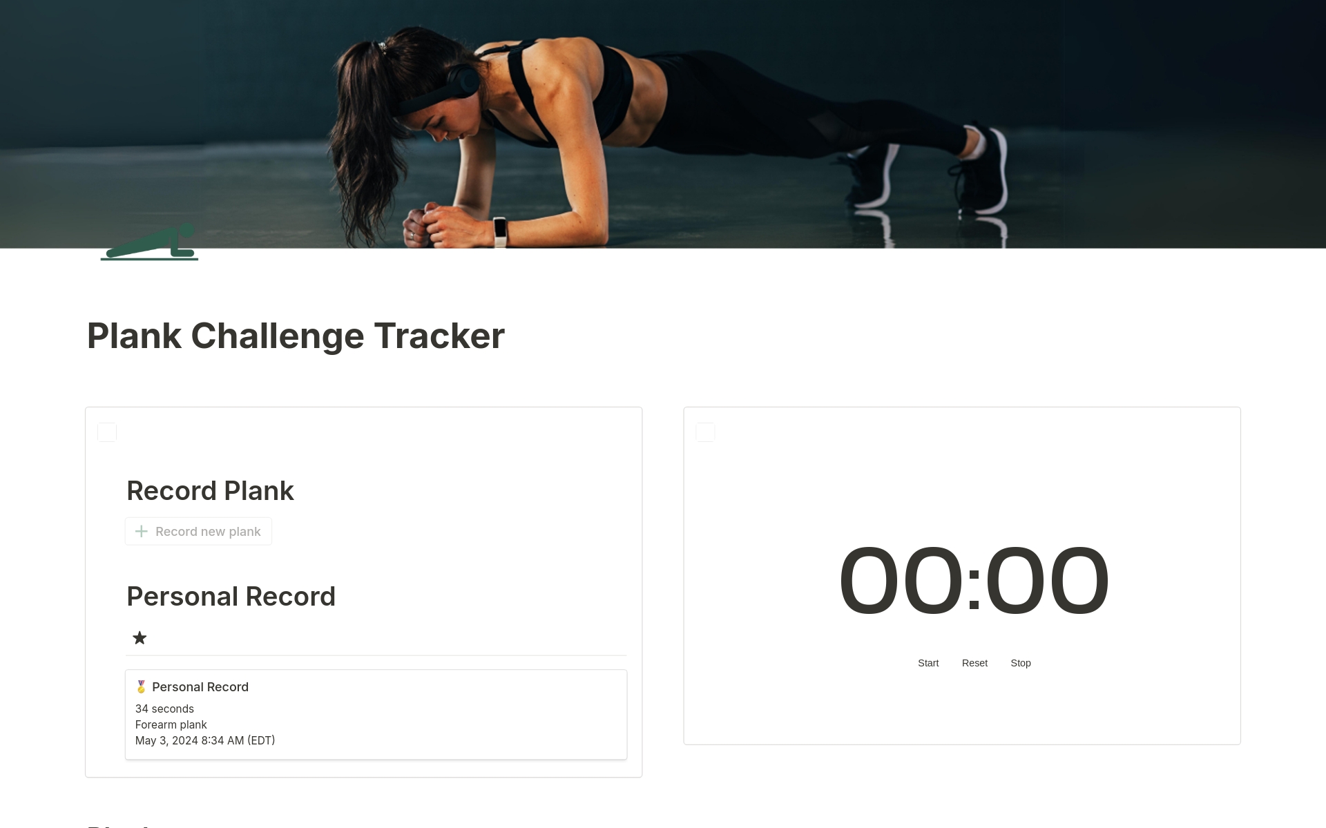 A template preview for Plank Challenge Tracker