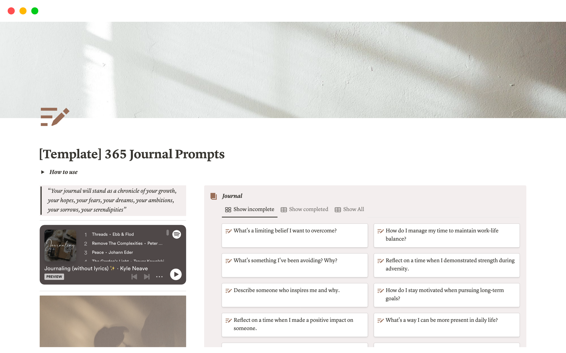 A template preview for 365 Day Journal Prompts | 1 Year of Journalling