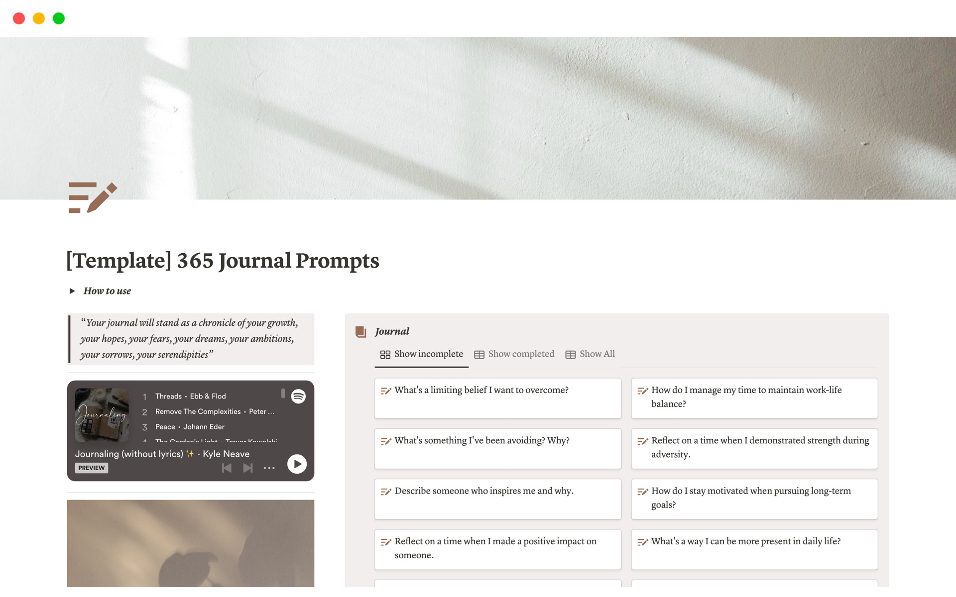 365 Day Journal Prompts 1 Year of Journalling Notion Template