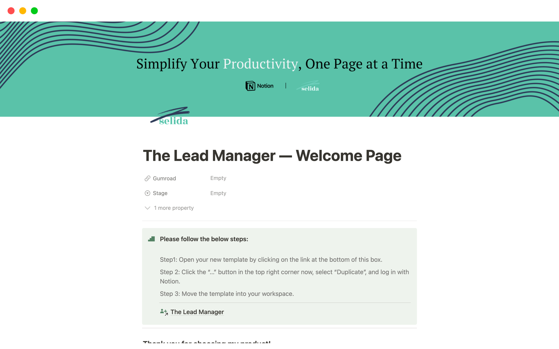 A template preview for The Lead Manager