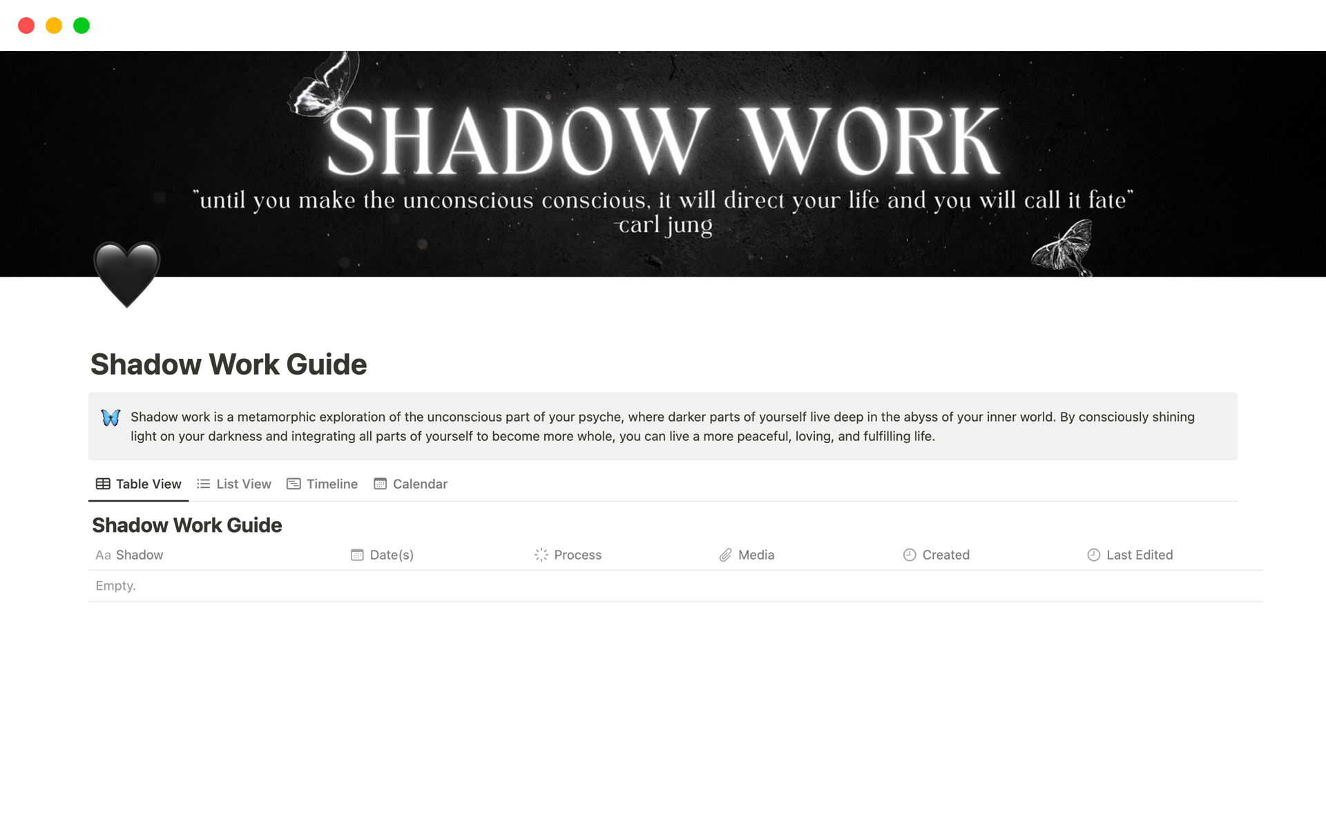 A template preview for Shadow Work Guide