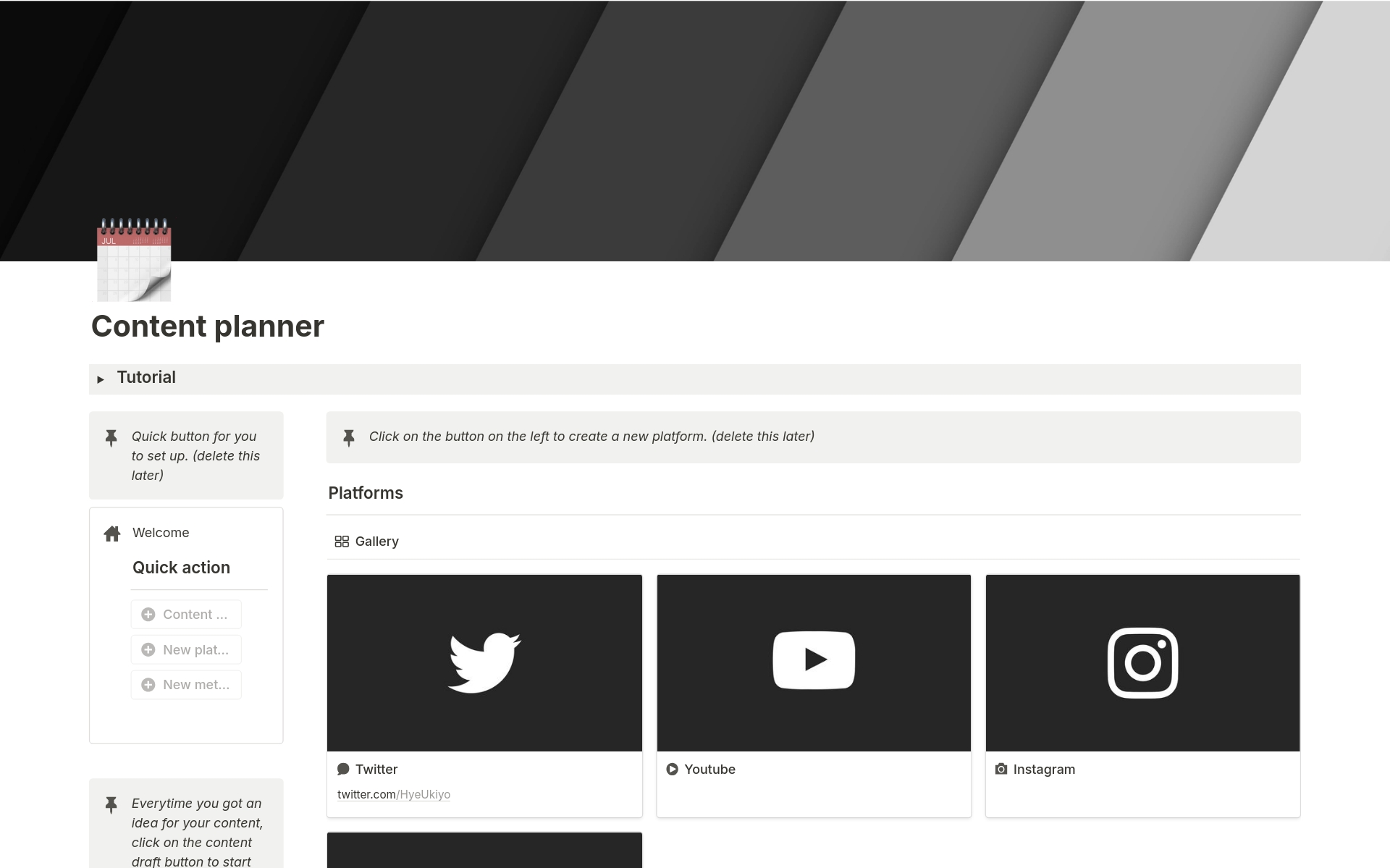 A template preview for Personal social media planner