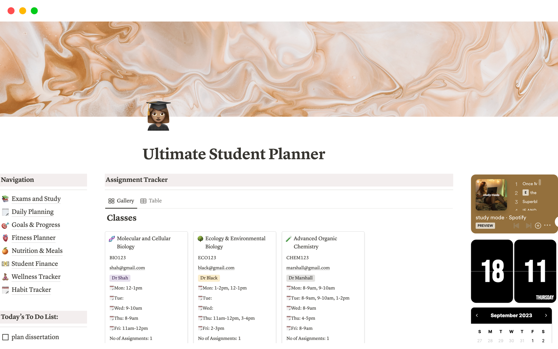 Uma prévia do modelo para Ultimate Student Planner