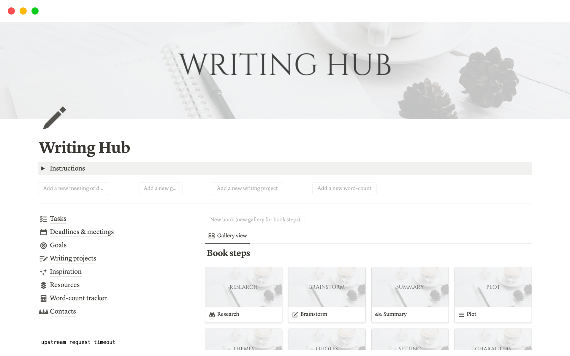 A template preview for Writing Hub