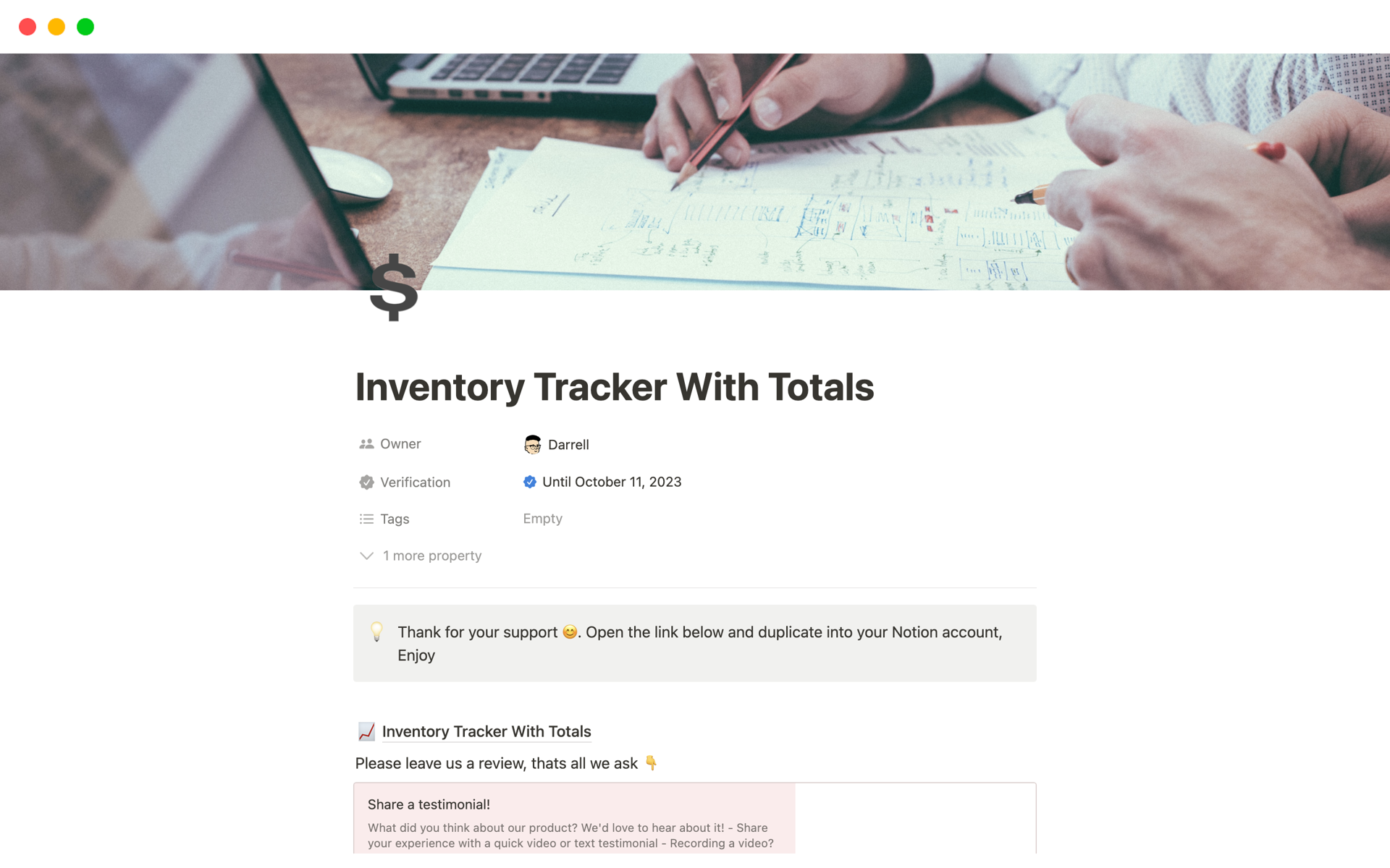 Inventory Tracker With Totalsのテンプレートのプレビュー