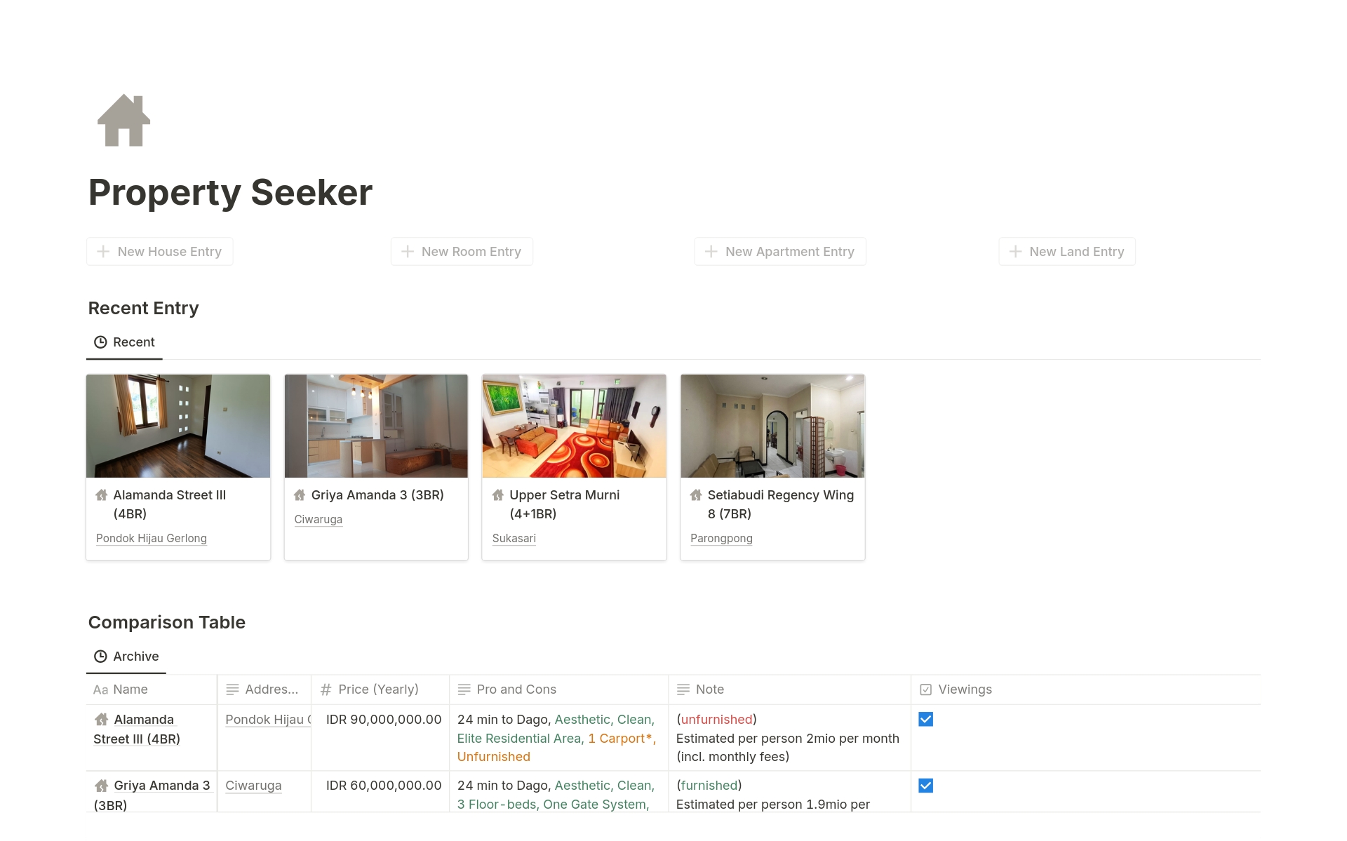 Property Seeker Notion Template