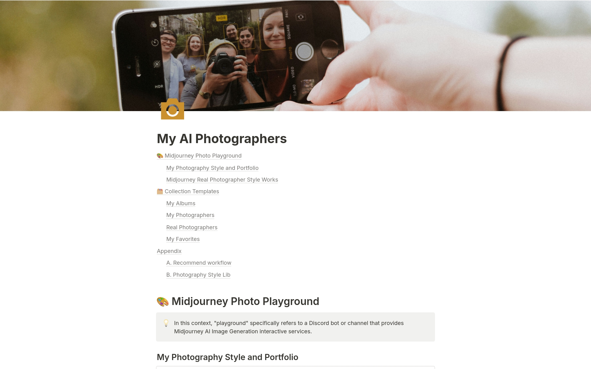 A template preview for My AI Photographers