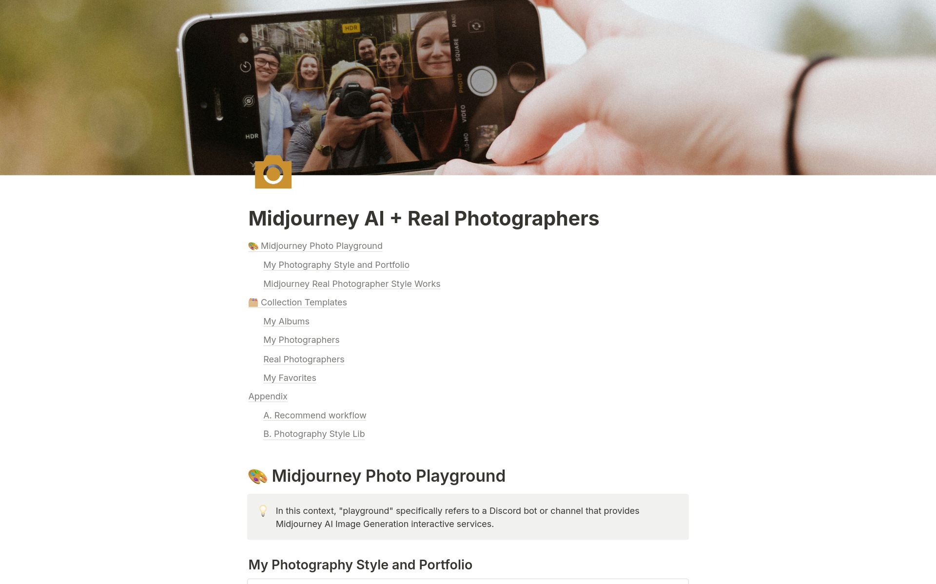 A template preview for Midjourney AI + Real Photographers