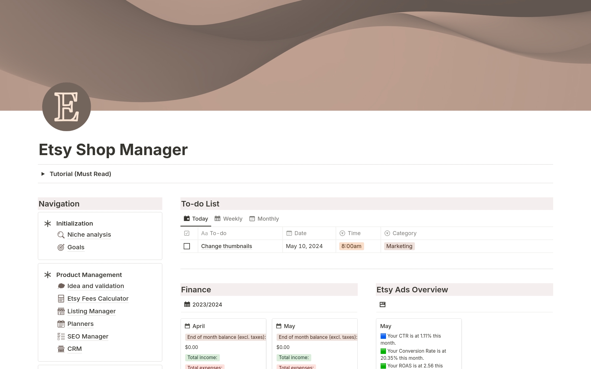 A template preview for Etsy Shop Manager