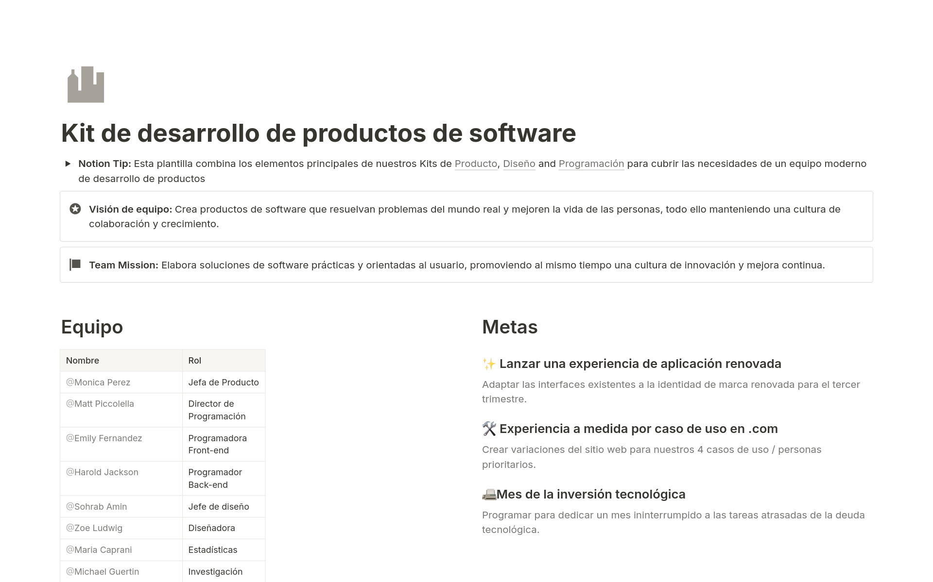 Vista previa de plantilla para Kit de desarrollo de productos de software