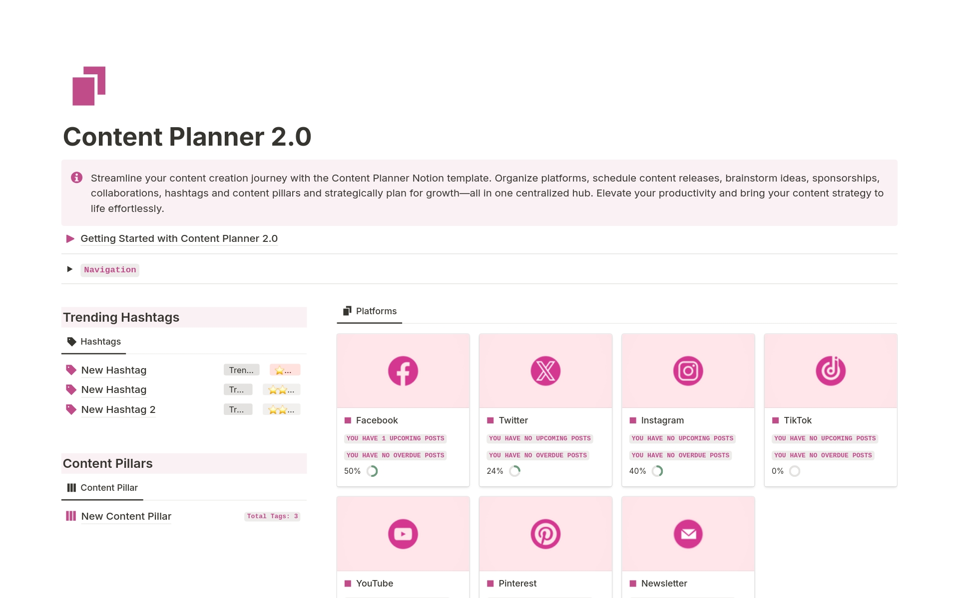 A template preview for Content Planner 2.0