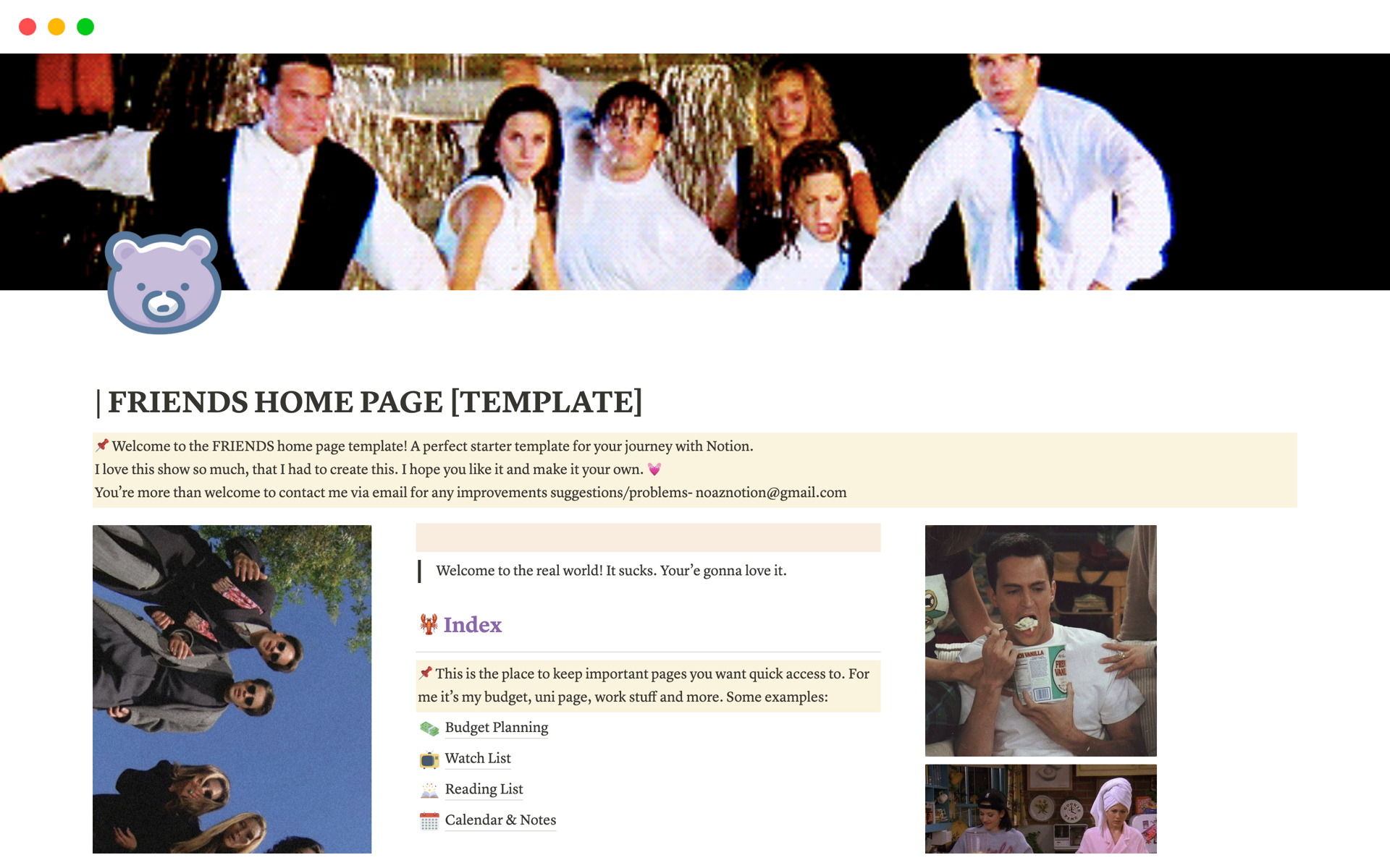 A template preview for Notion Home Page - FRIENDS Theme