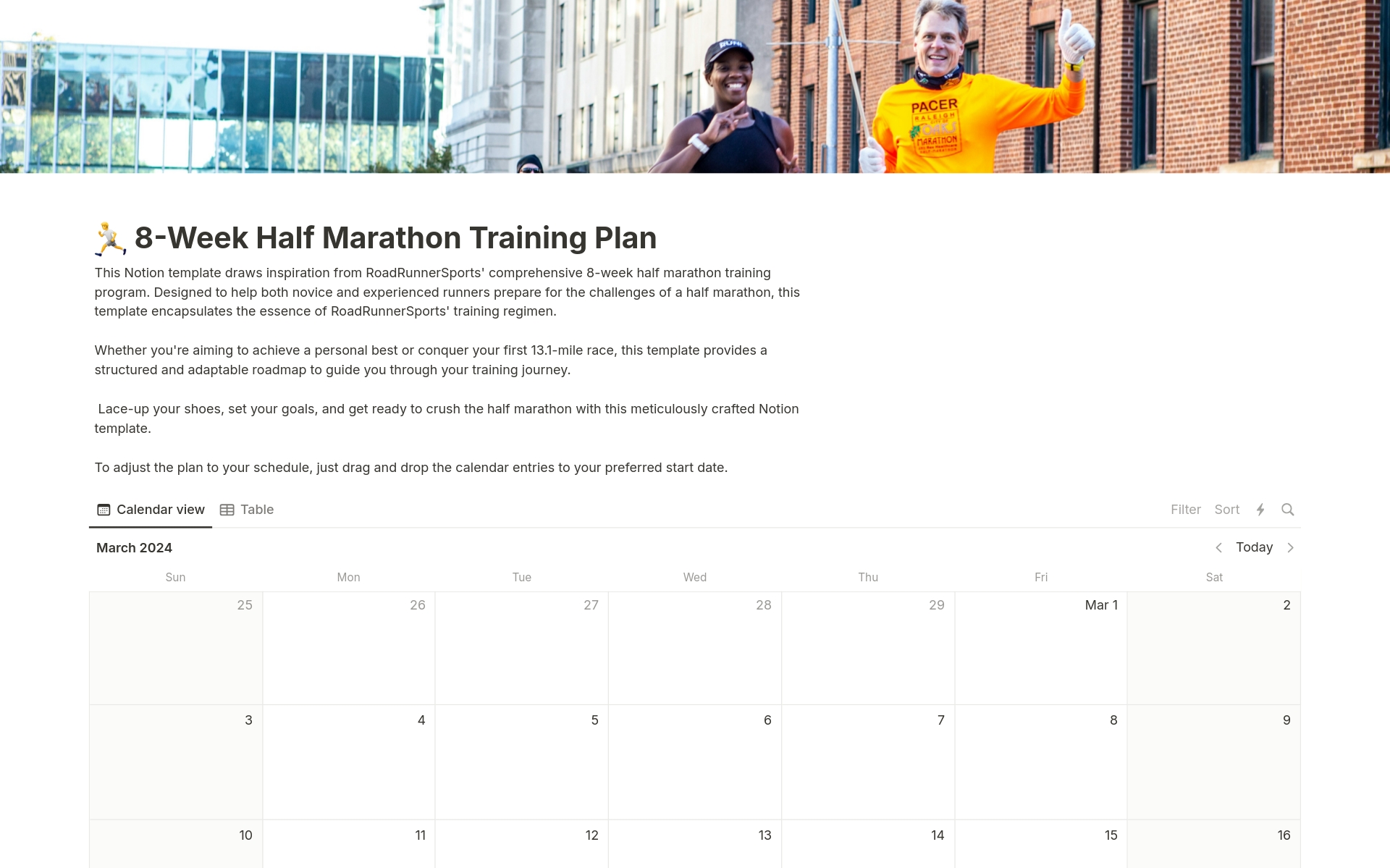 8Week Half Marathon Training Plan Template Notion Marketplace