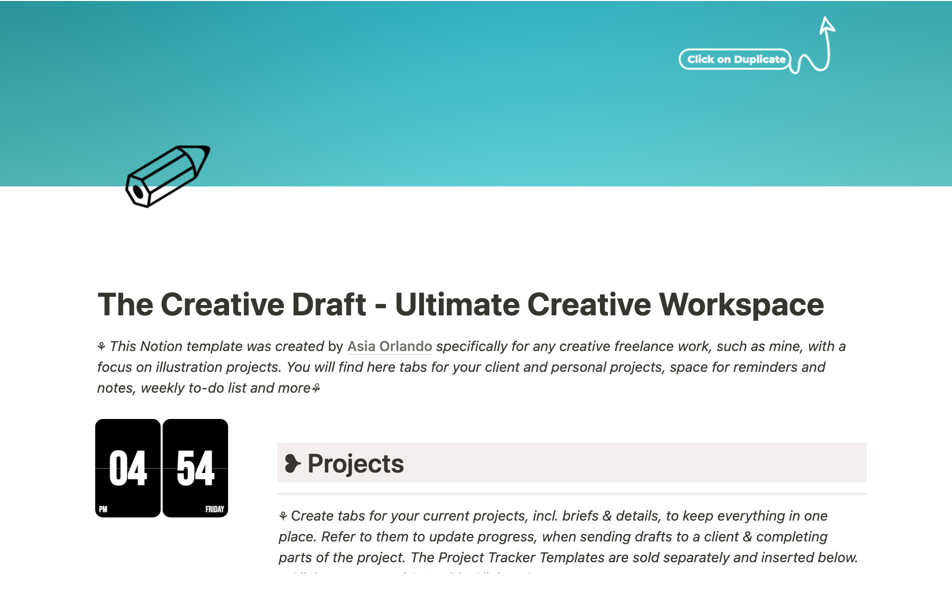 Uma prévia do modelo para The Creative Draft - Ultimate Creative Workspace
