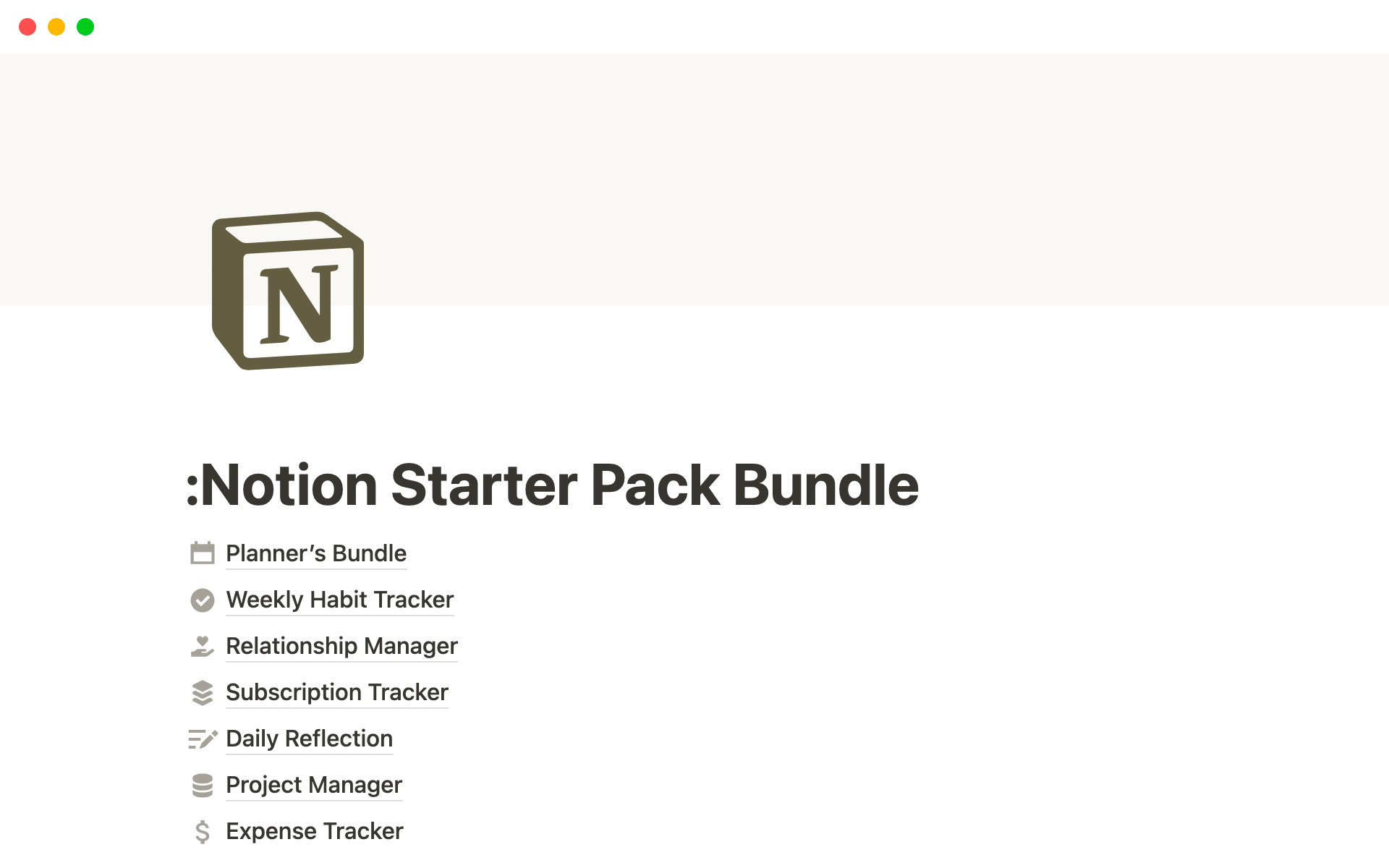 A template preview for Notion Starter Pack