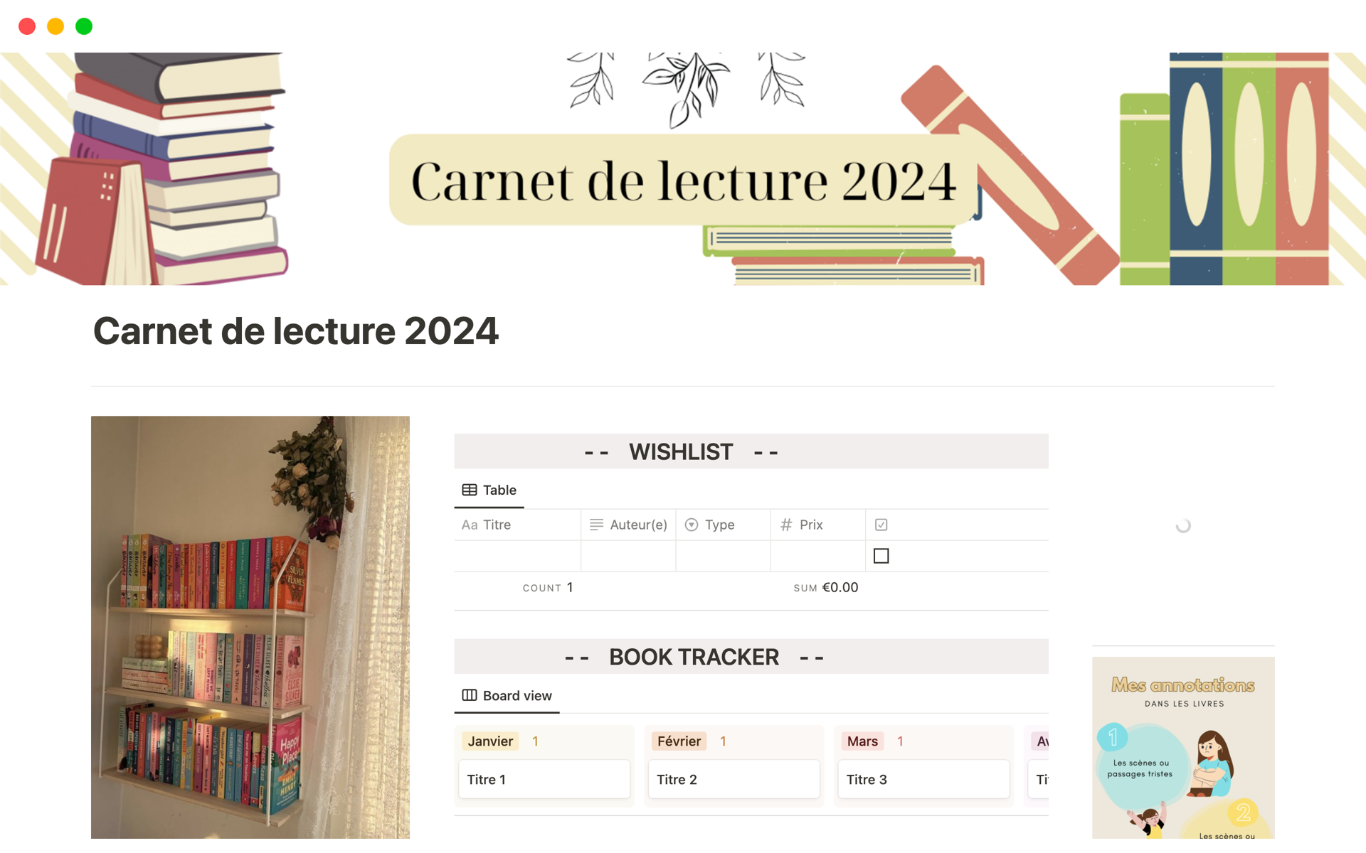 Aperçu du modèle de Carnet de lecture 2024