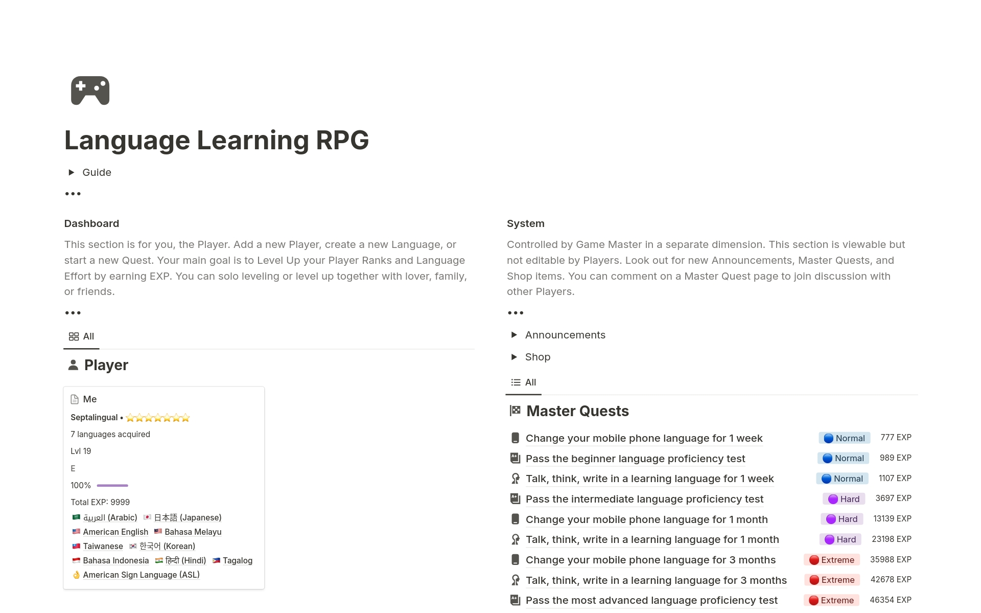 Language Learning RPG님의 템플릿 미리보기