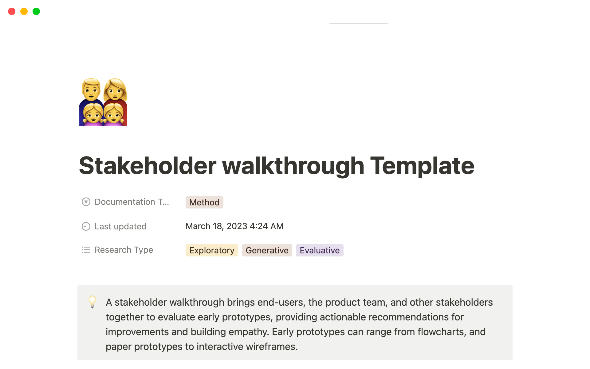 A template preview for Stakeholder Walkthrough Template