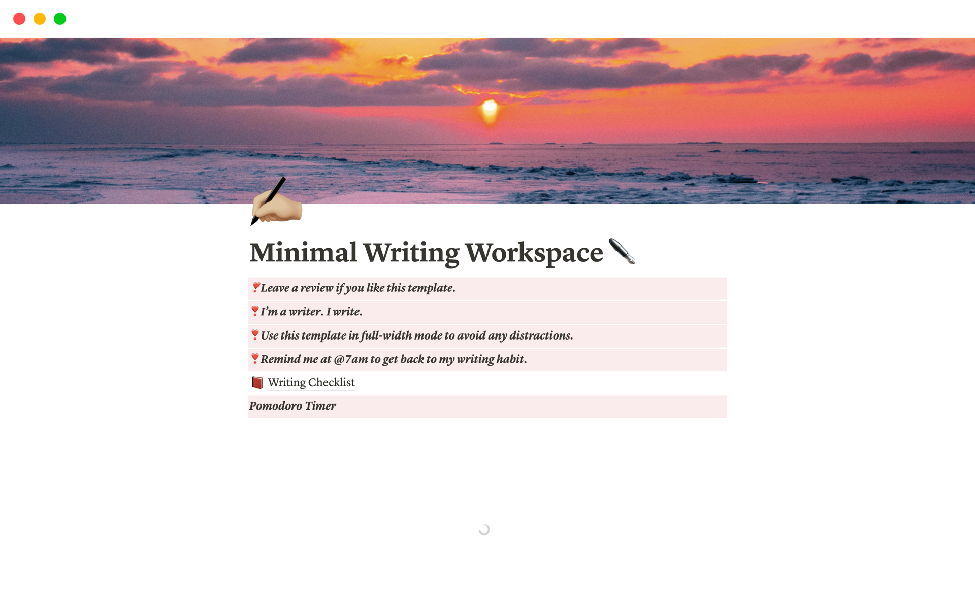 A template preview for Aesthetic & Minimal Writing Workspace