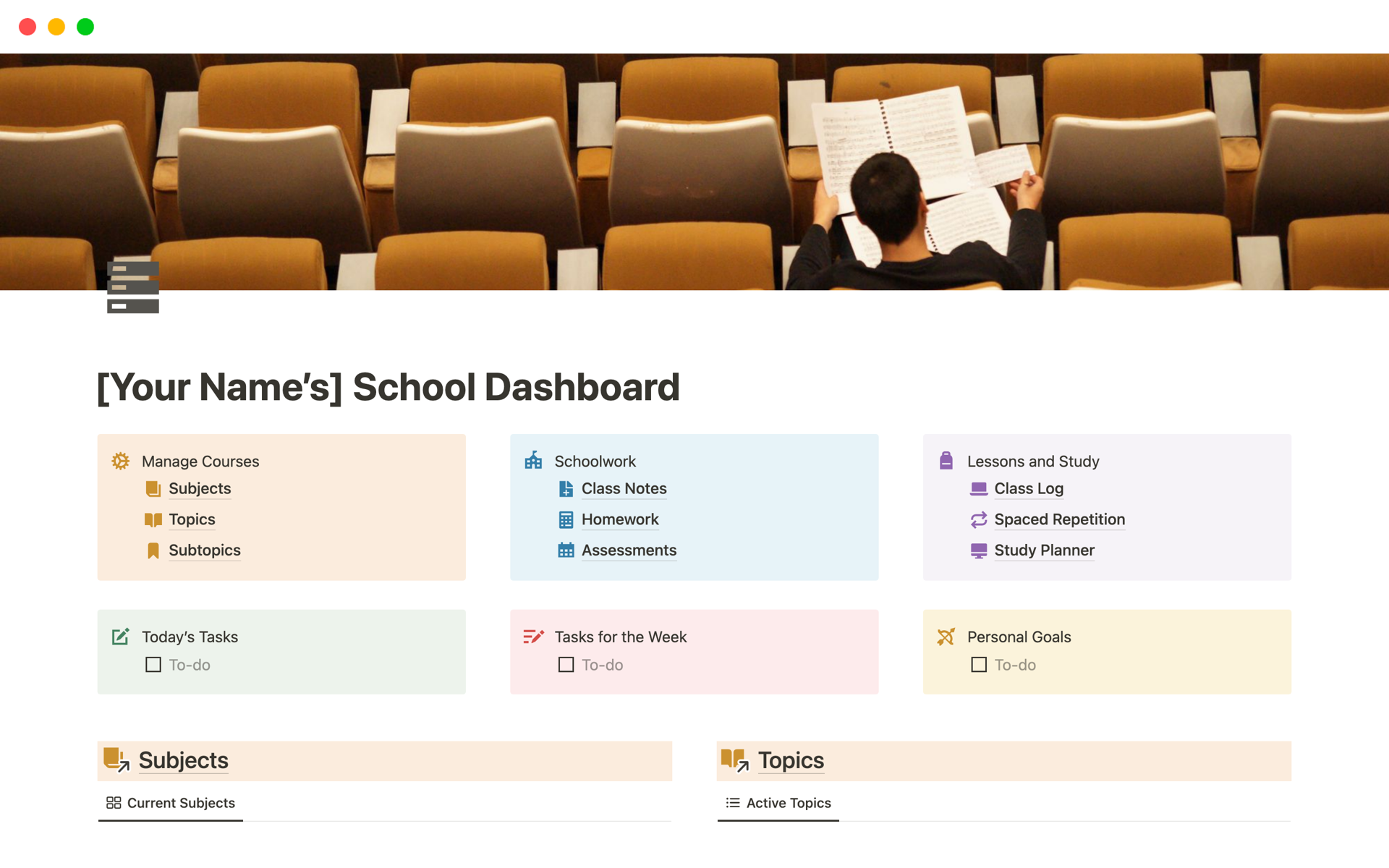 Student Dashboard Notion Template