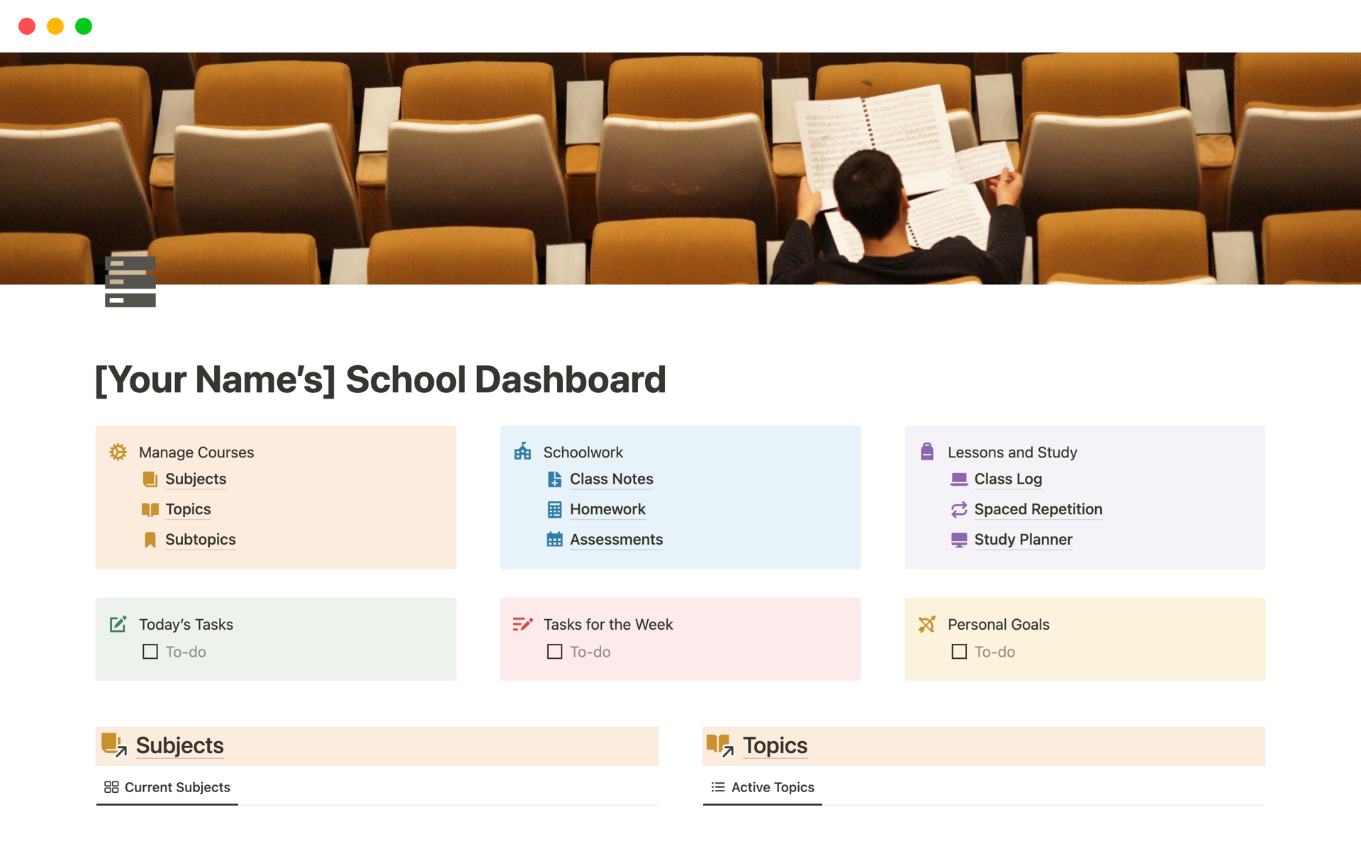 Vista previa de plantilla para School Dashboard