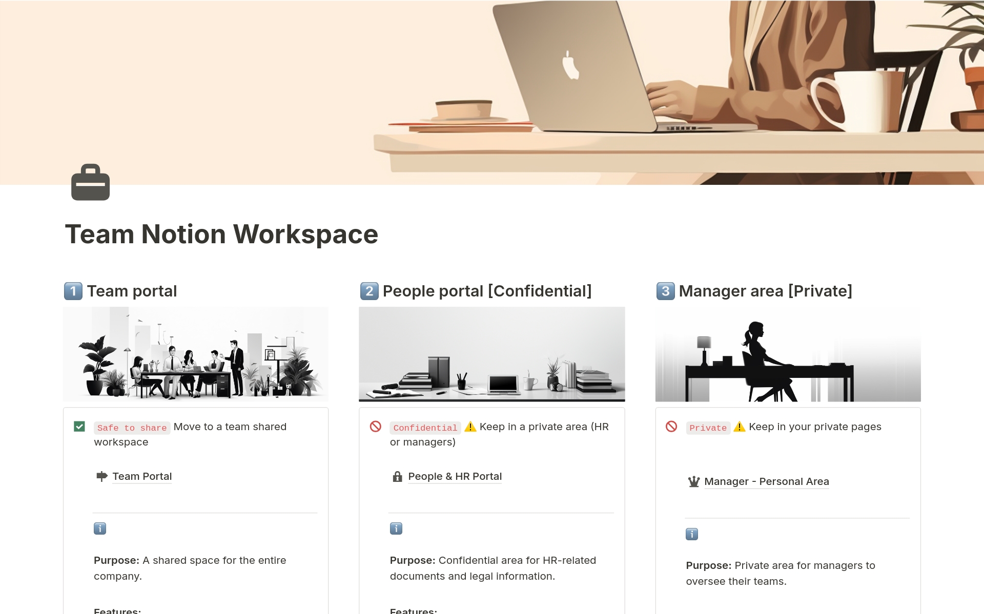 Eine Vorlagenvorschau für Team Workspace by ManagerHacks