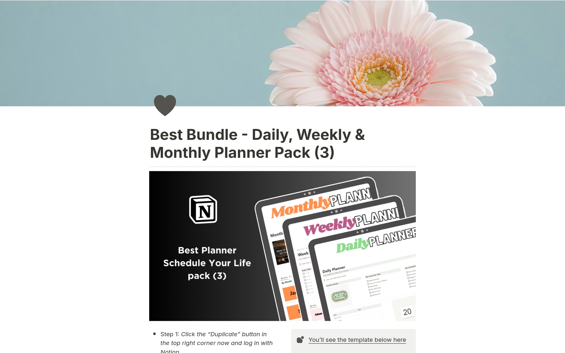 Plan your day, week, and month in Notion

These digital planners are designed to help you map out your days, weeks, and months so that you can make the most of your time.