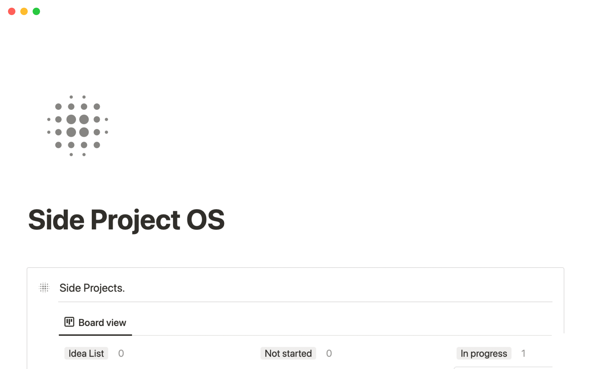 A template preview for Side project OS