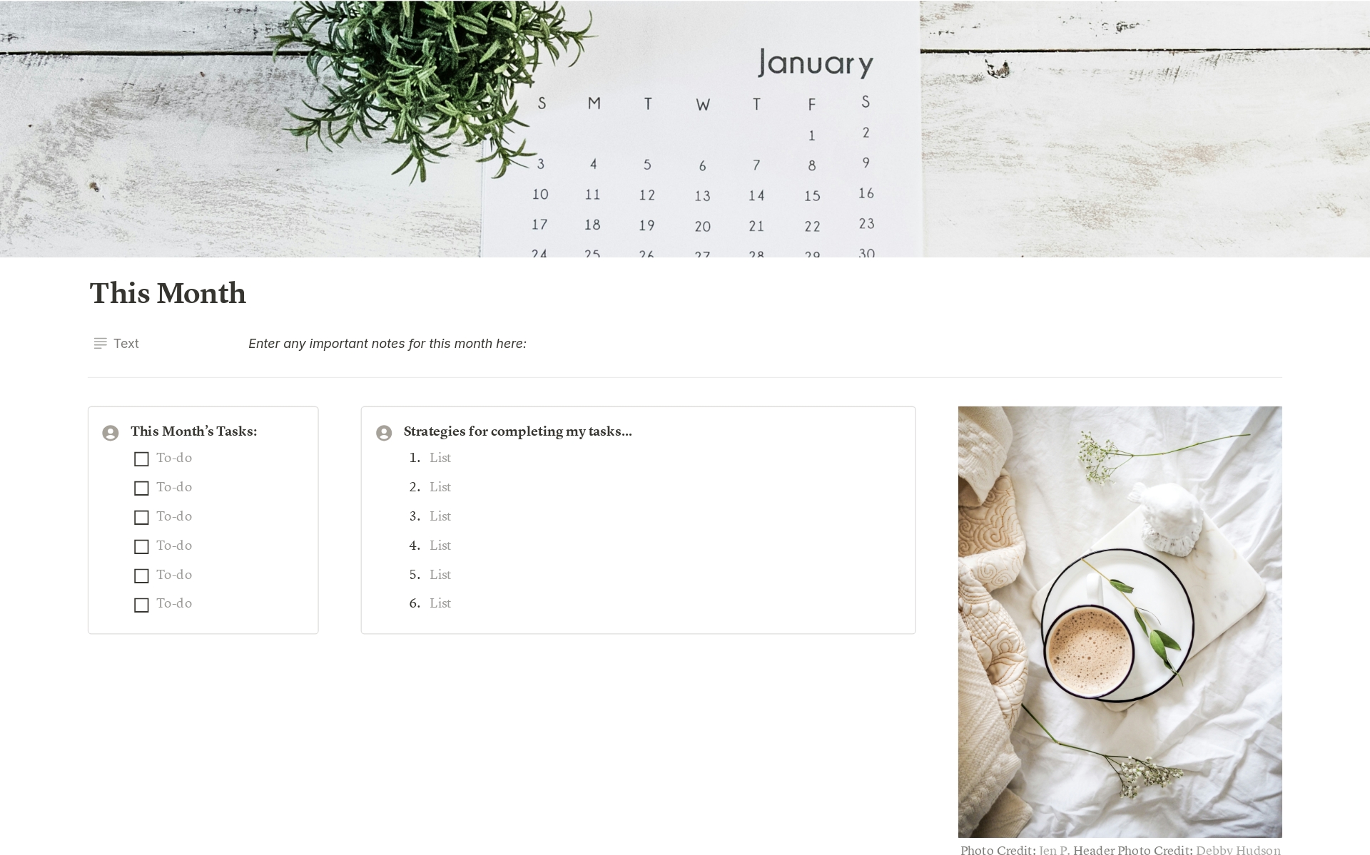 This template is perfect for anyone wishing to organize their life goals in one place. With a simple design and easy to use features, this planner includes a calendar, spaces for daily tasks and to-do's, and pages dedicated to weekly, monthly, and yearly goals. 