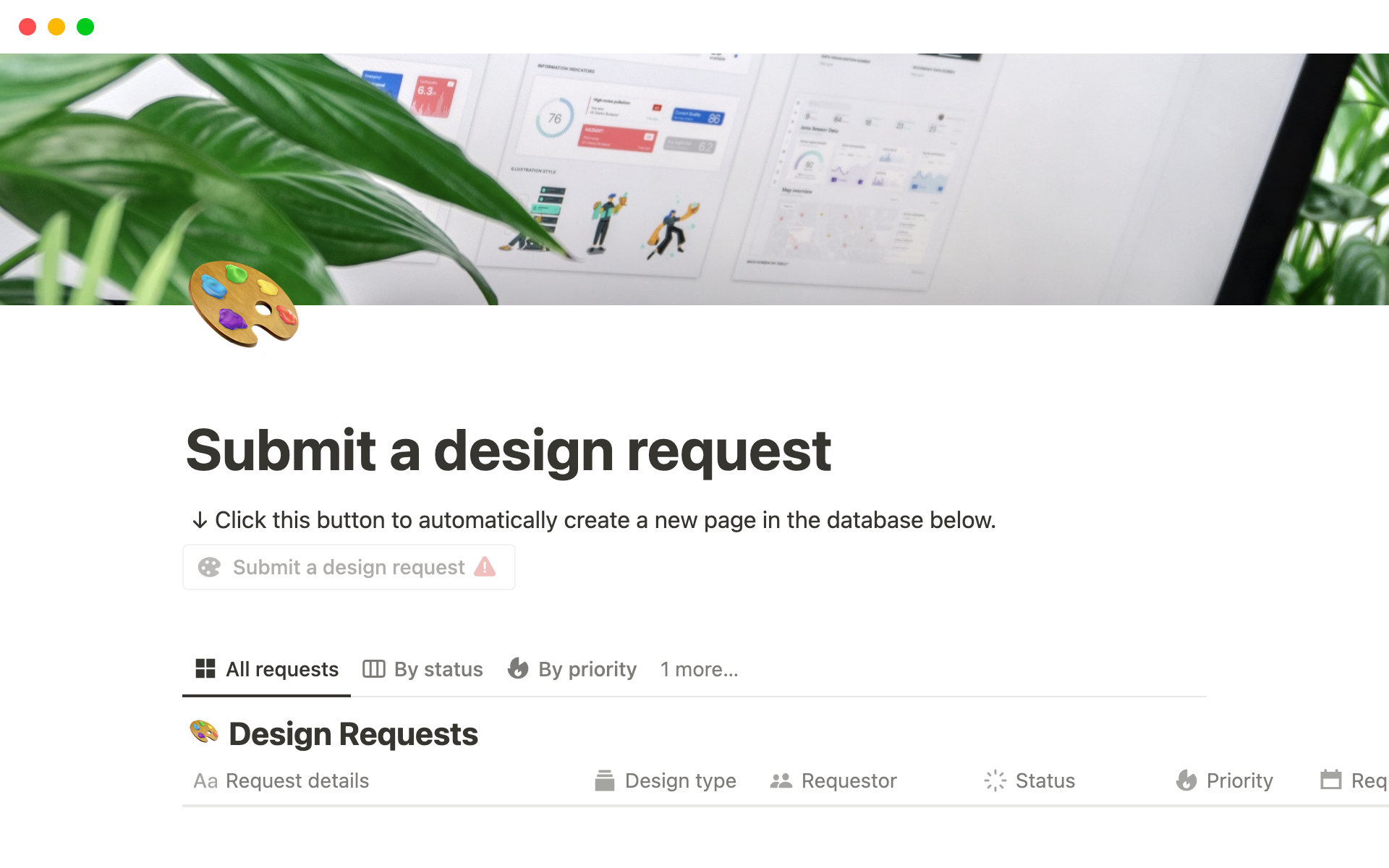 A template preview for Submit a design request
