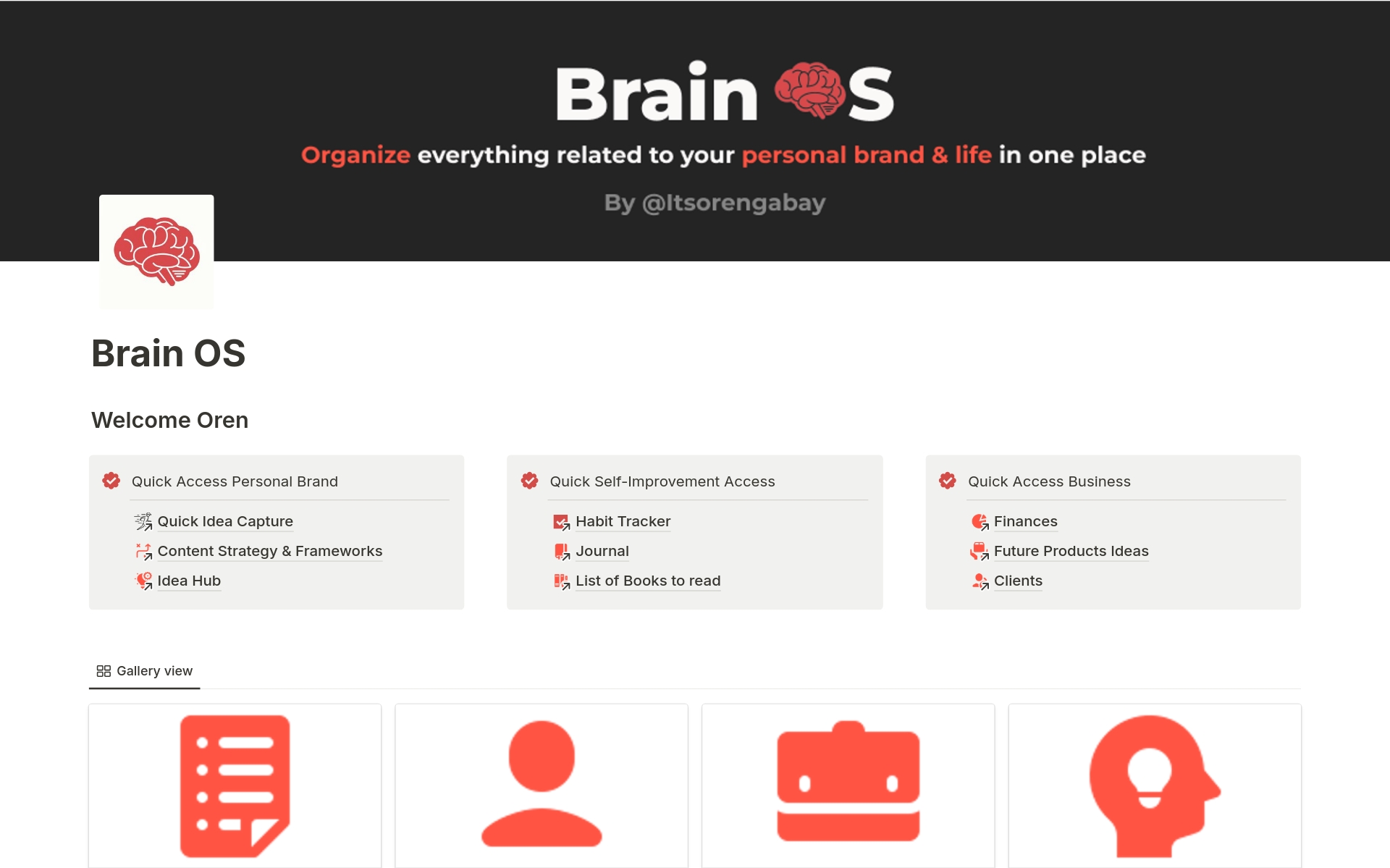Eine Vorlagenvorschau für Brain OS