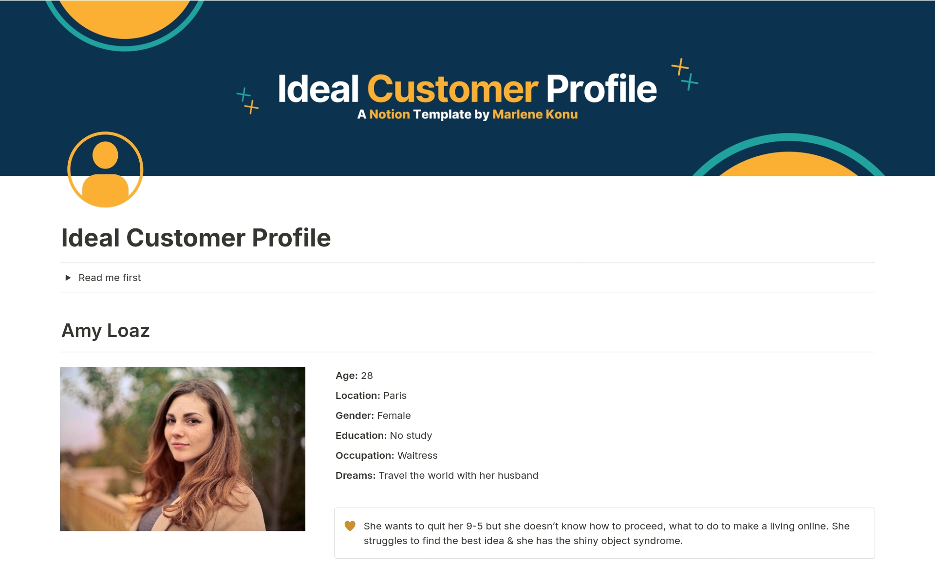 Uma prévia do modelo para Ideal Customer Profile