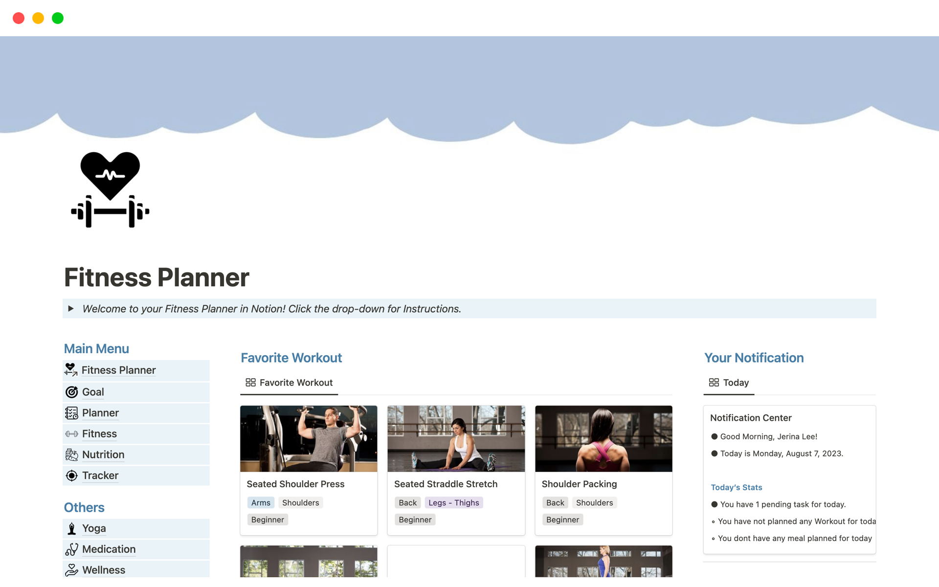 A template preview for Ultimate Fitness Planner