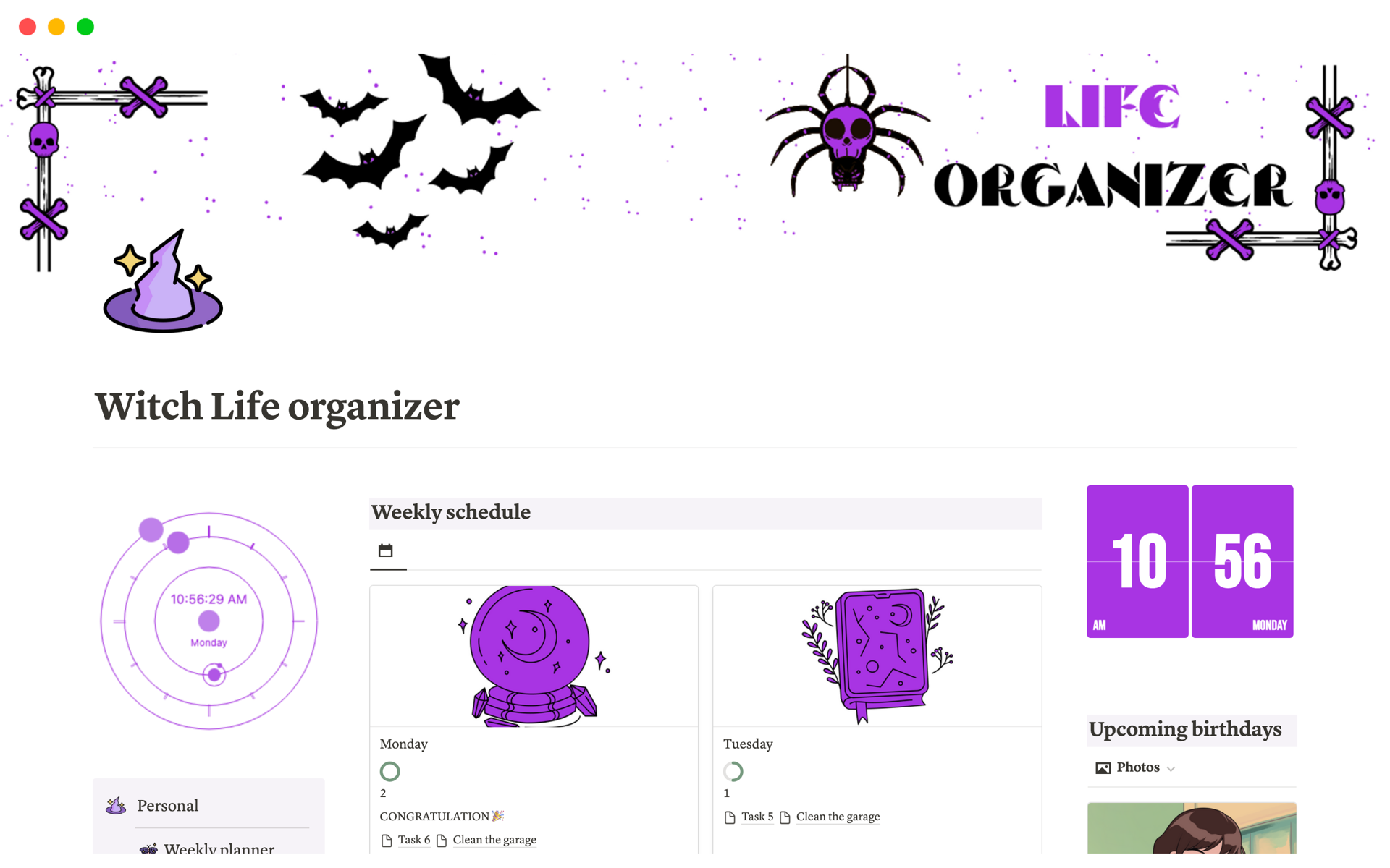 A template preview for Witch Life Organizer