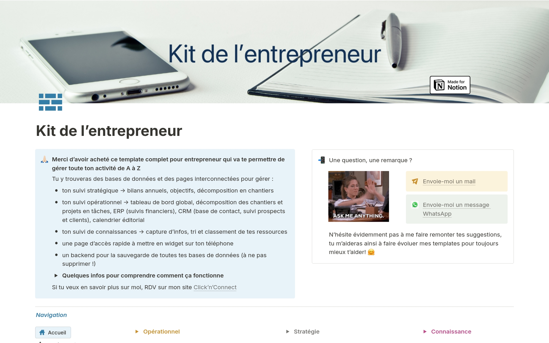 A template preview for Kit de l'entrepreneur