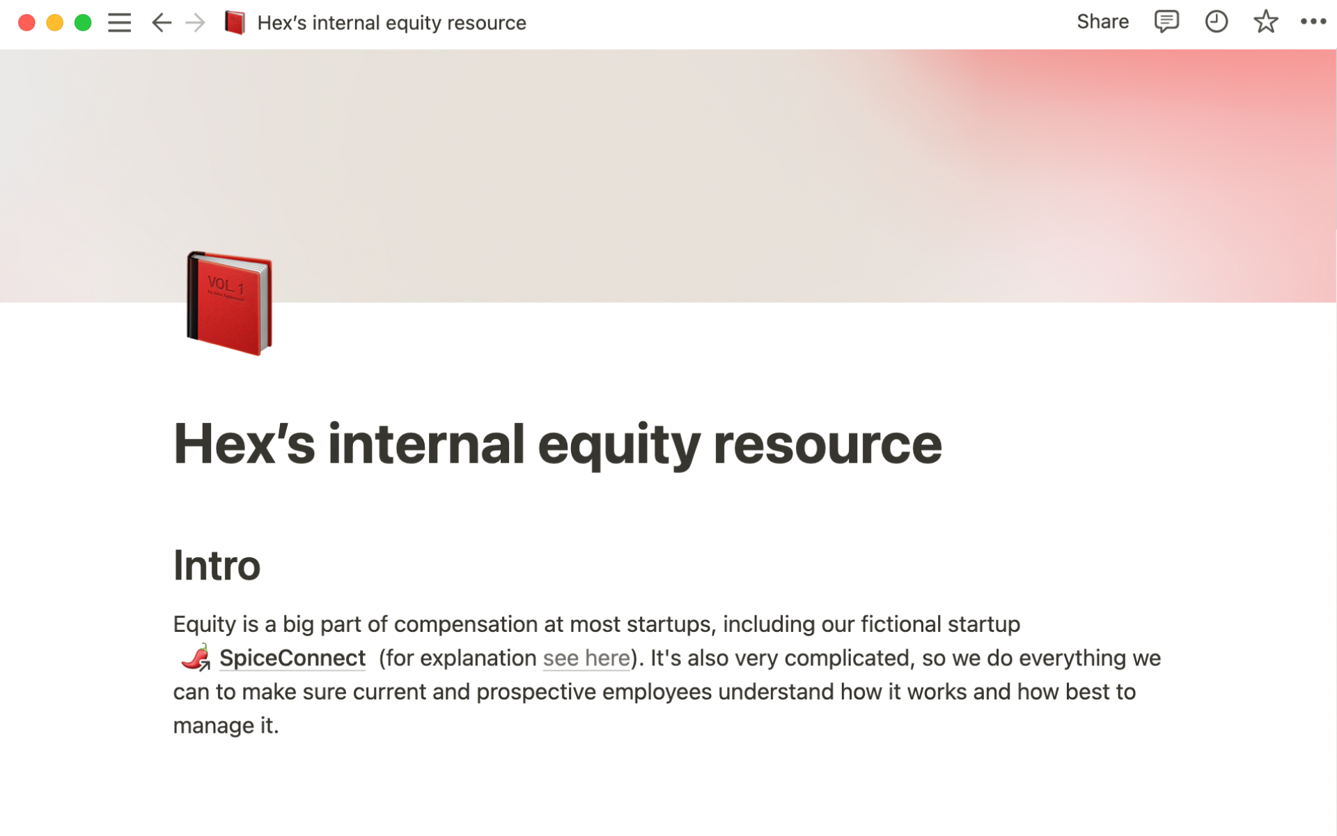 A template preview for Hex’s internal equity resource