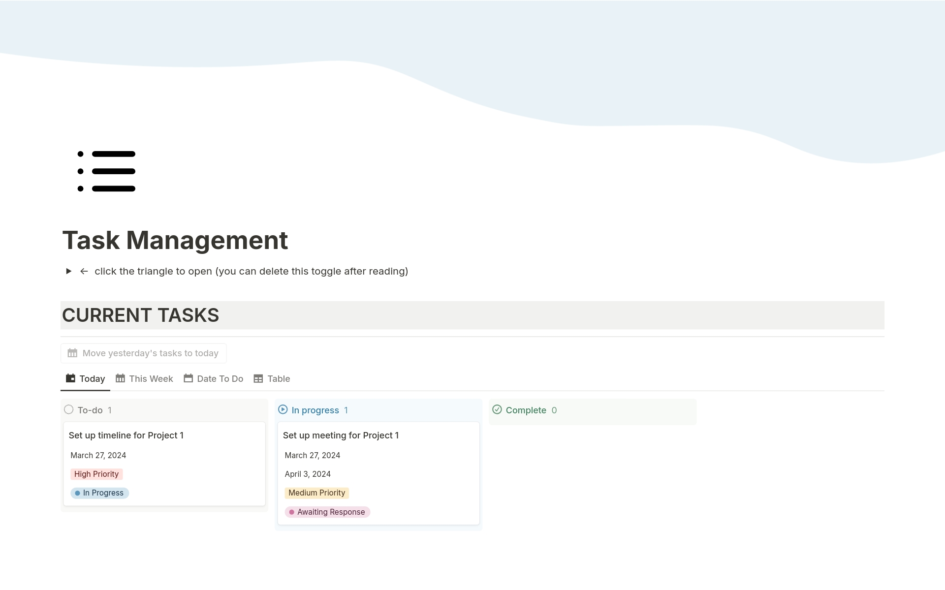 Aperçu du modèle de Task Management Dashboard