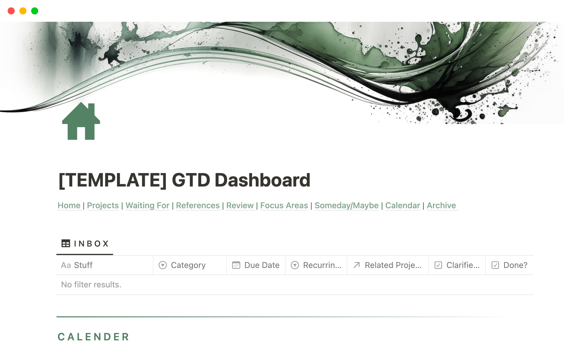 A template preview for Ultimate Getting Things Done (GTD) Dashboard
