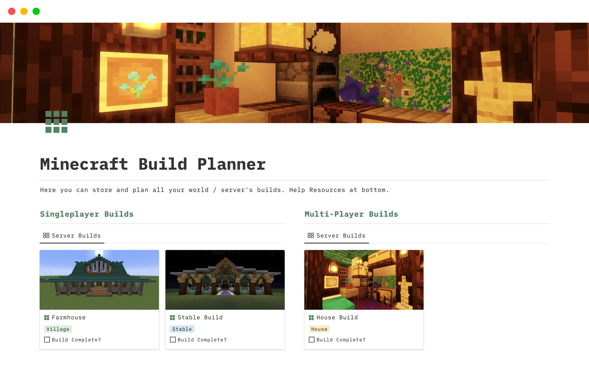 A template preview for Minecraft Build Planner