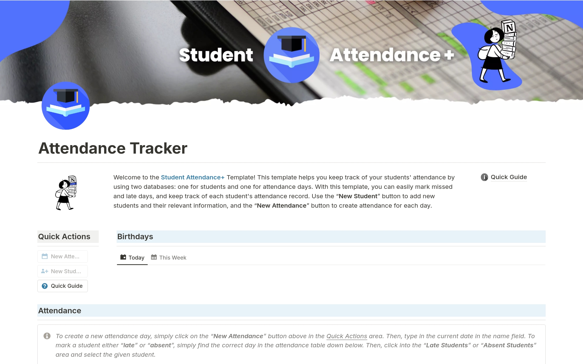 A template preview for Student Attendance Tracker for Teachers