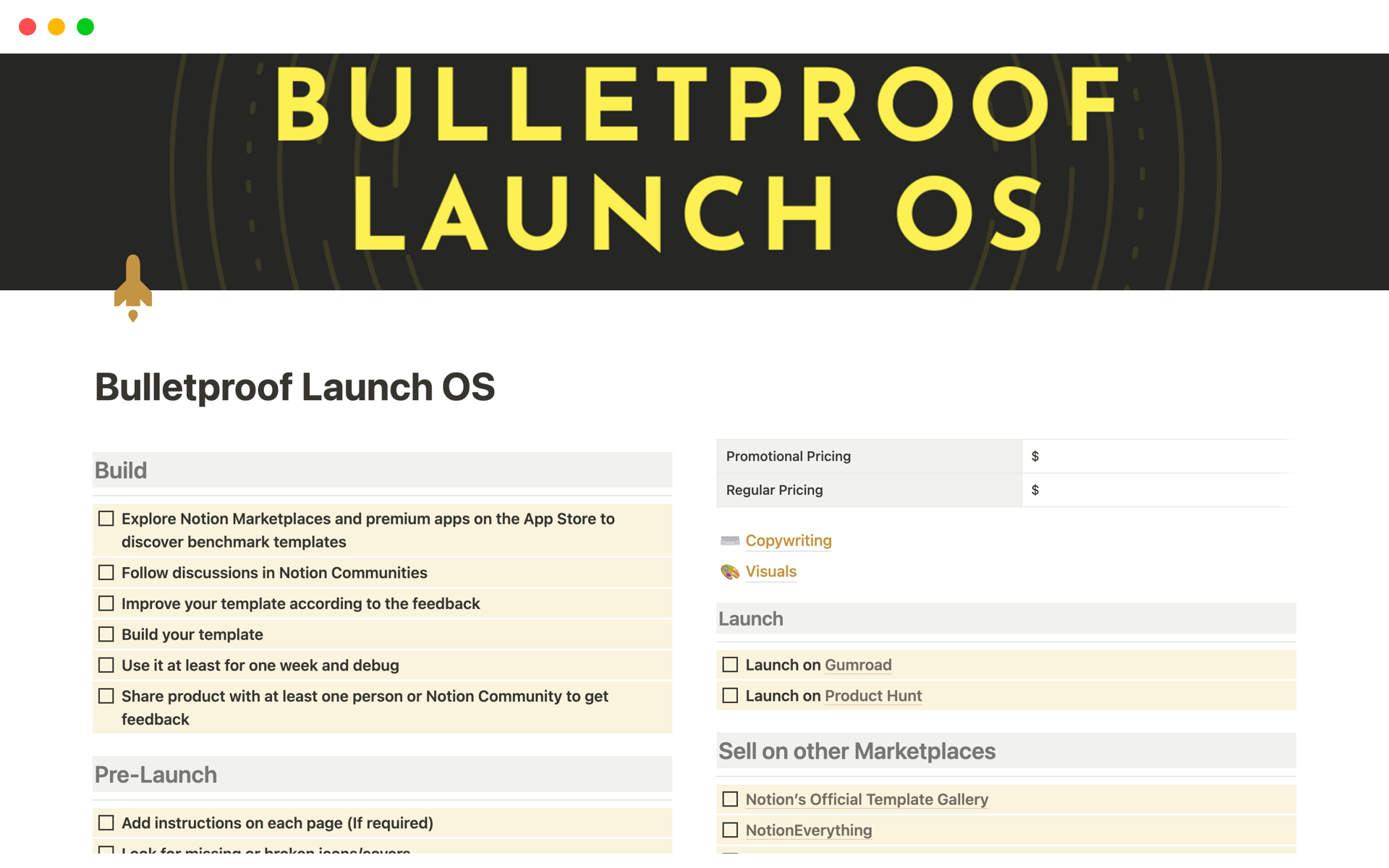 A template preview for Bulletproof Launch OS