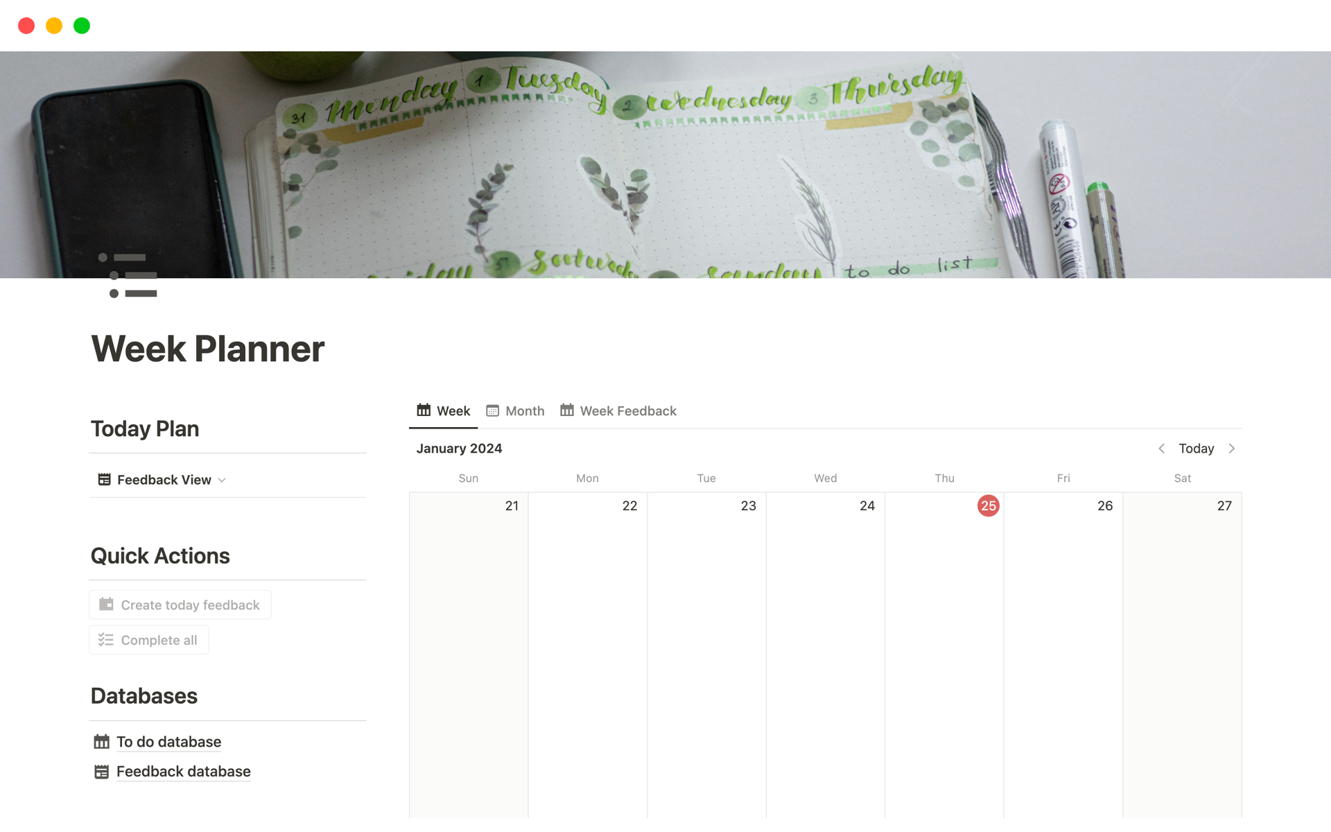 Plan your week and get feedback with a beautiful layout
