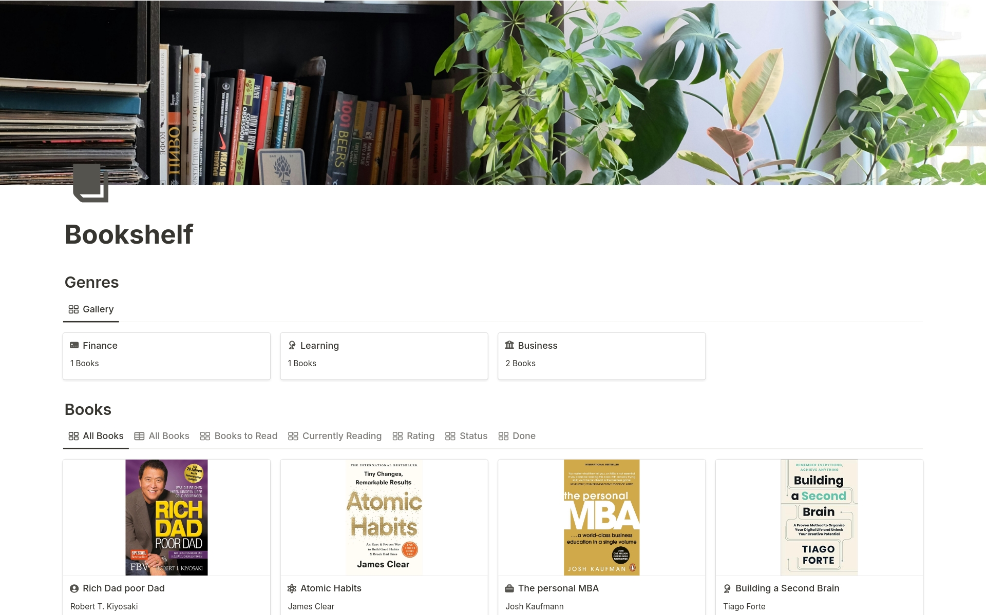 Bookshelf Notion Template