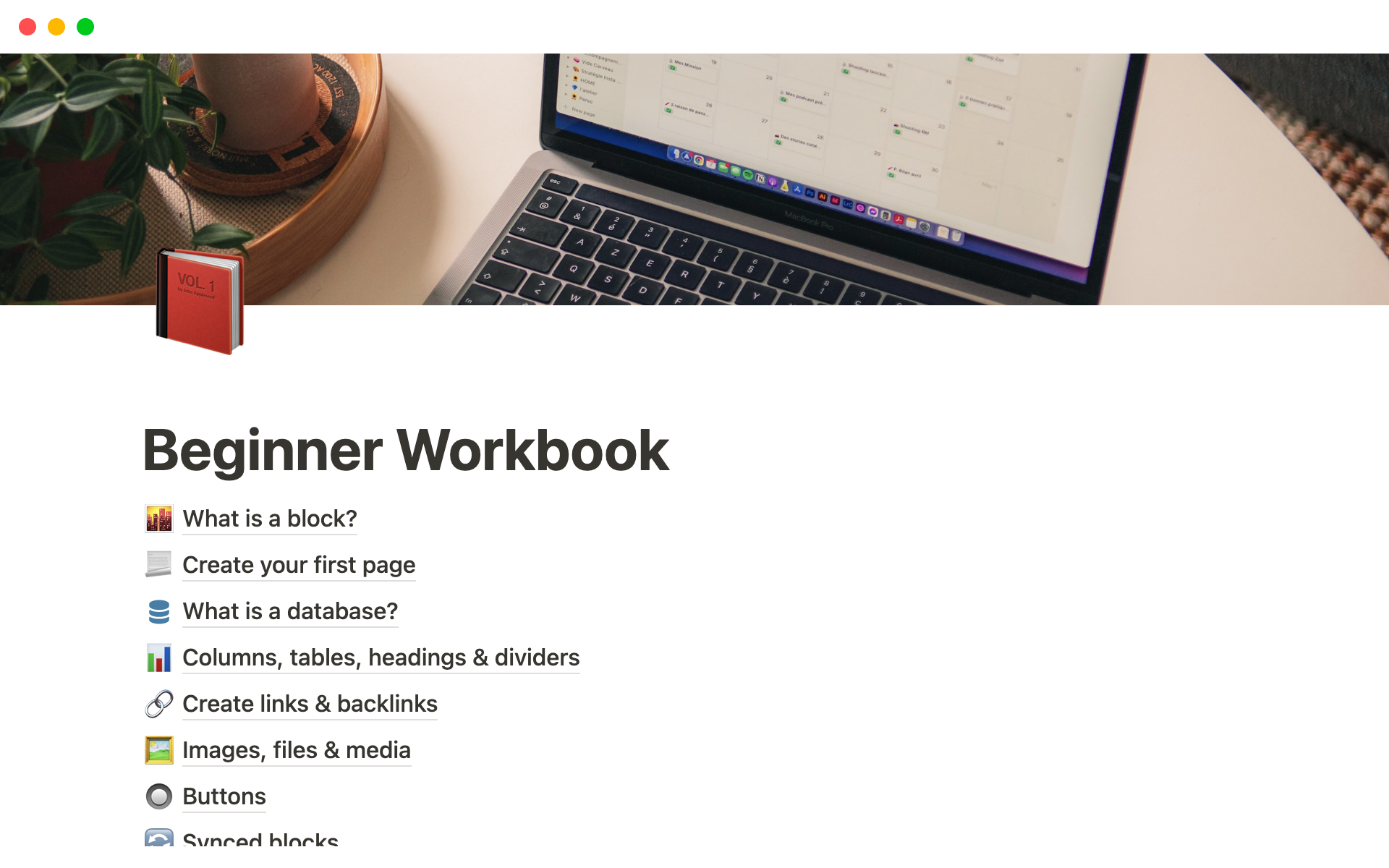 A template preview for Notion Beginner Workbook Tutorial