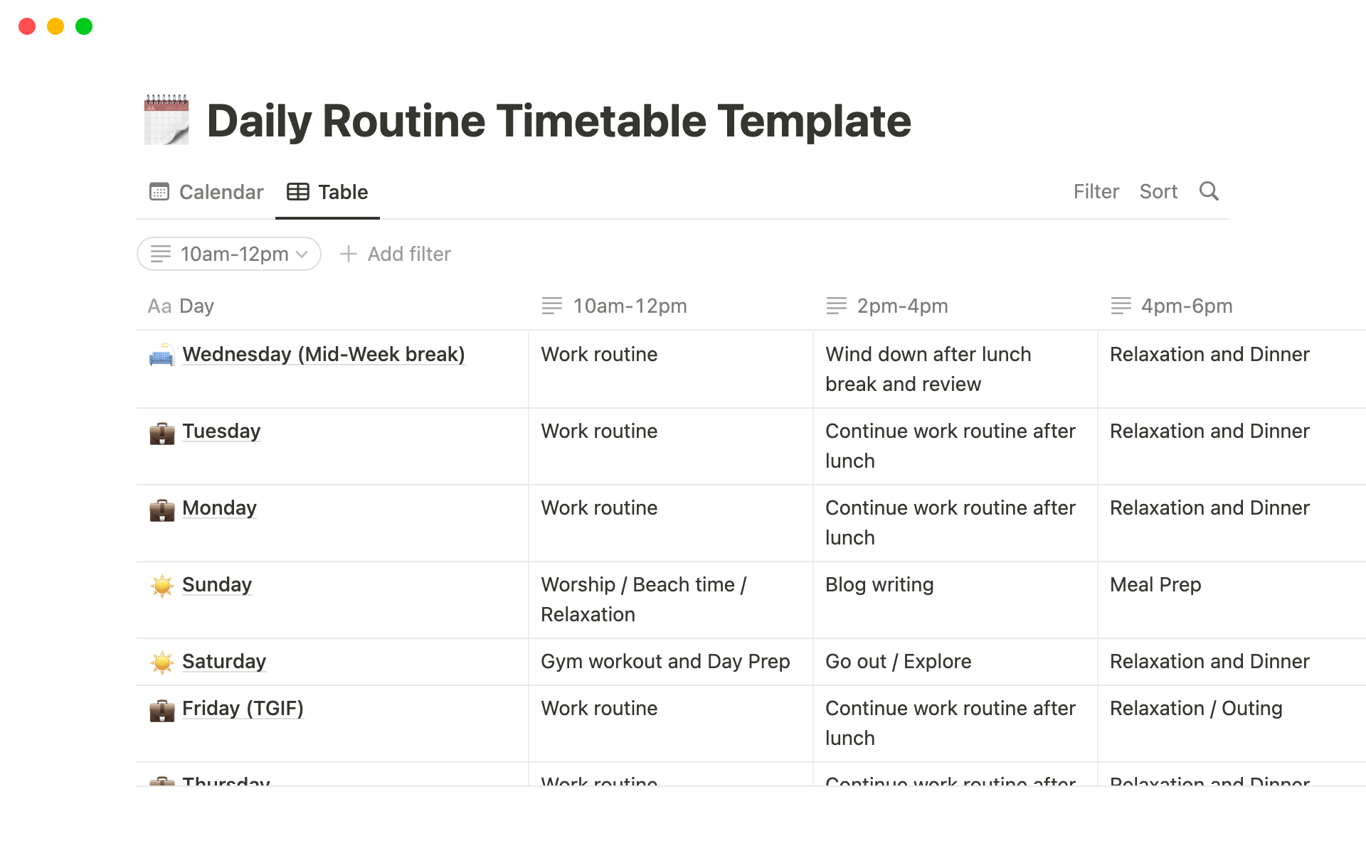 The Daily Timetable notion template provides users with an efficient and customizable tool to plan and organize their daily tasks, set priorities, allocate time slots, and take notes.