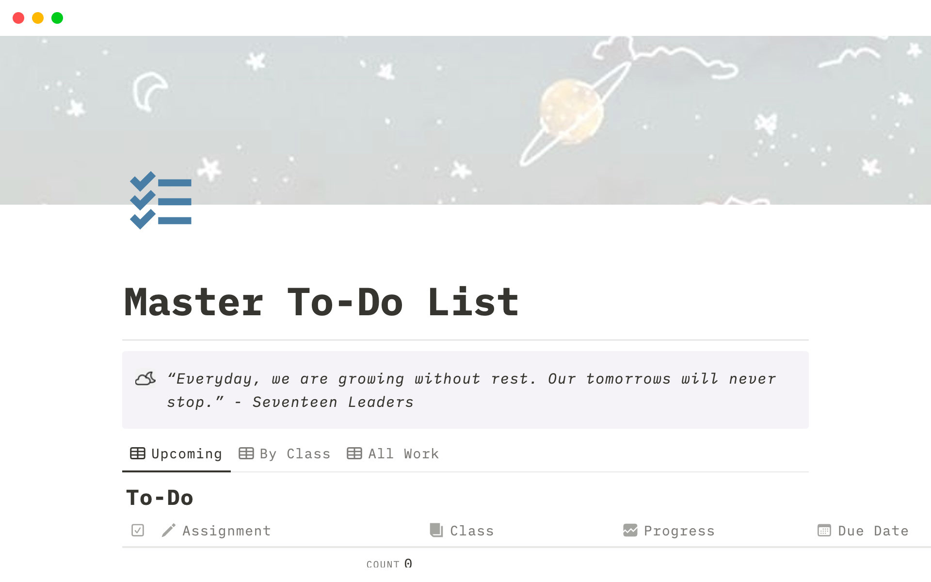 A template preview for Master To Do List