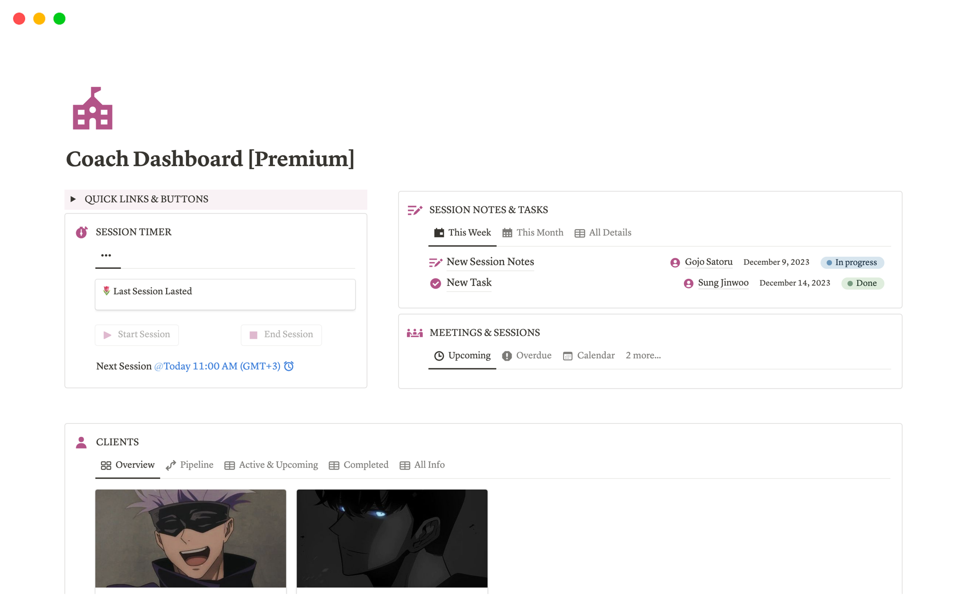 A template preview for Coach Dashboard [Premium]