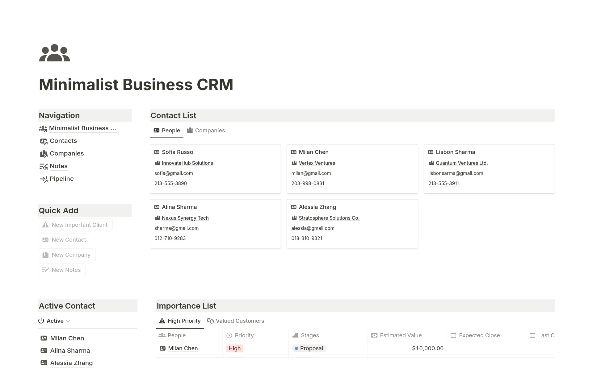 A template preview for Minimalist Business CRM